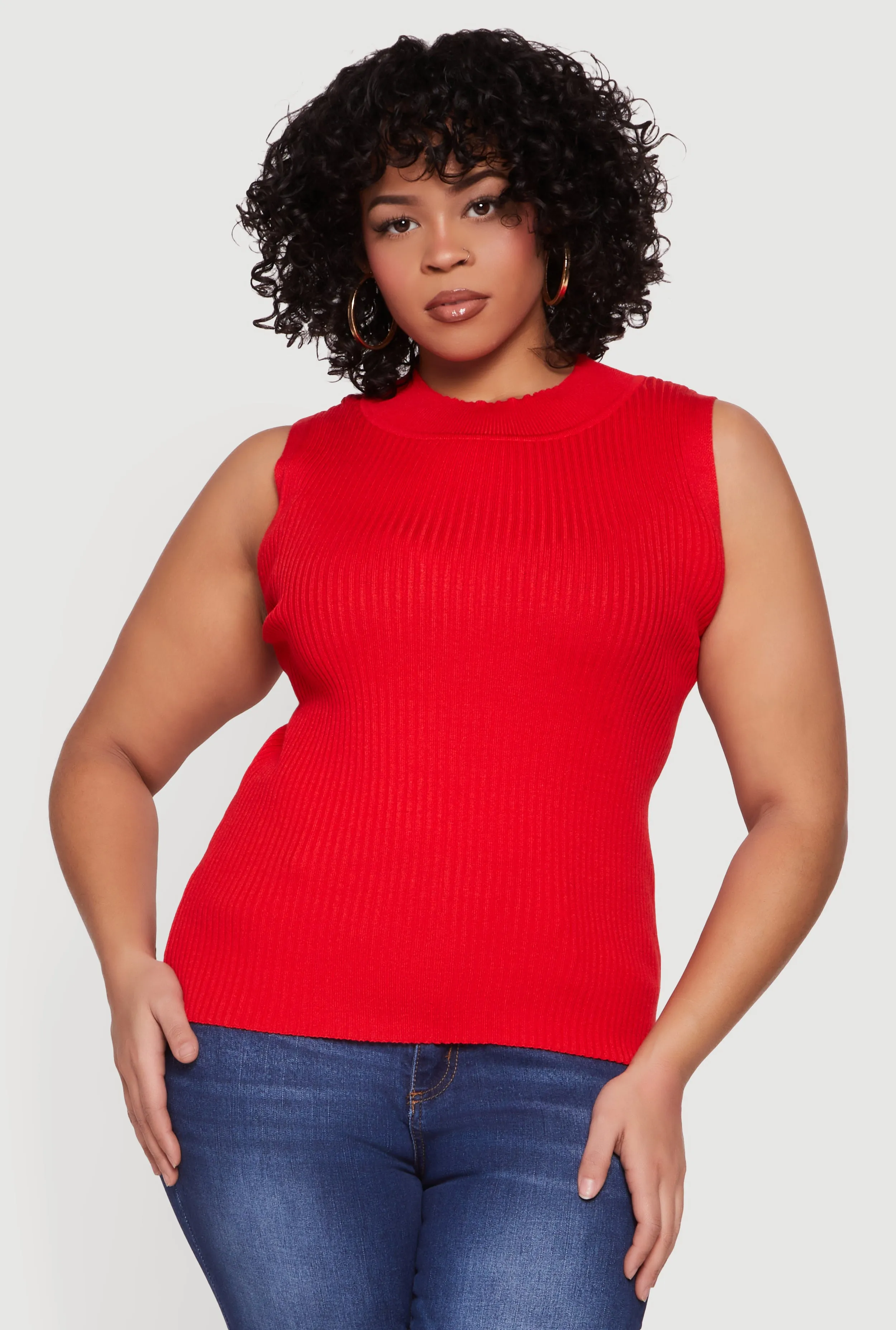 Plus Size Rib Knit Mock Neck Sleeveless Sweater sold by Rainbow product image thumbnail 2