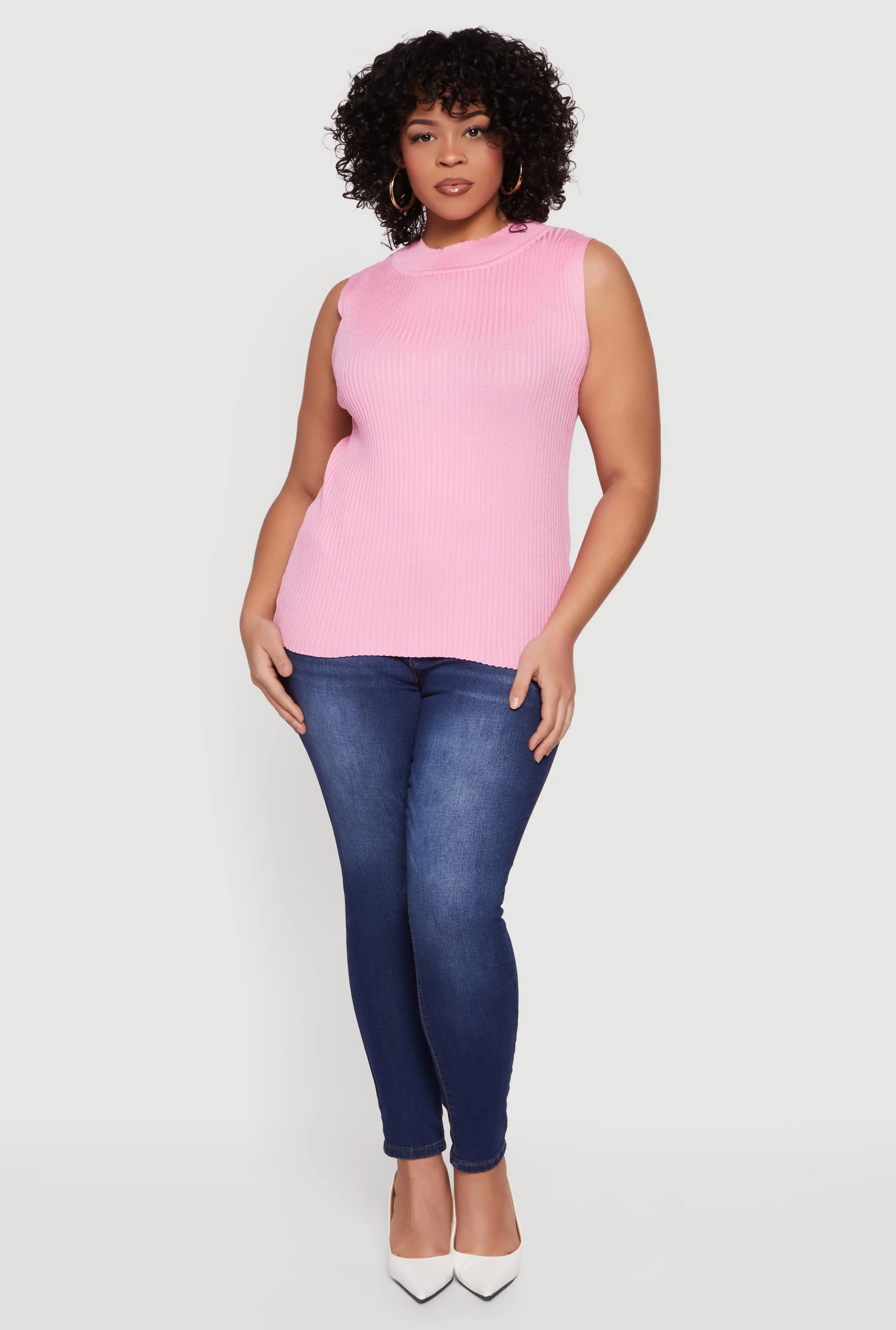 Plus Size Rib Knit Mock Neck Sleeveless Sweater sold by Rainbow
