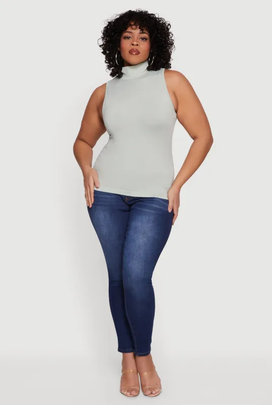 Plus Size Sleeveless Seamless Mock Neck Top sold by Rainbow
