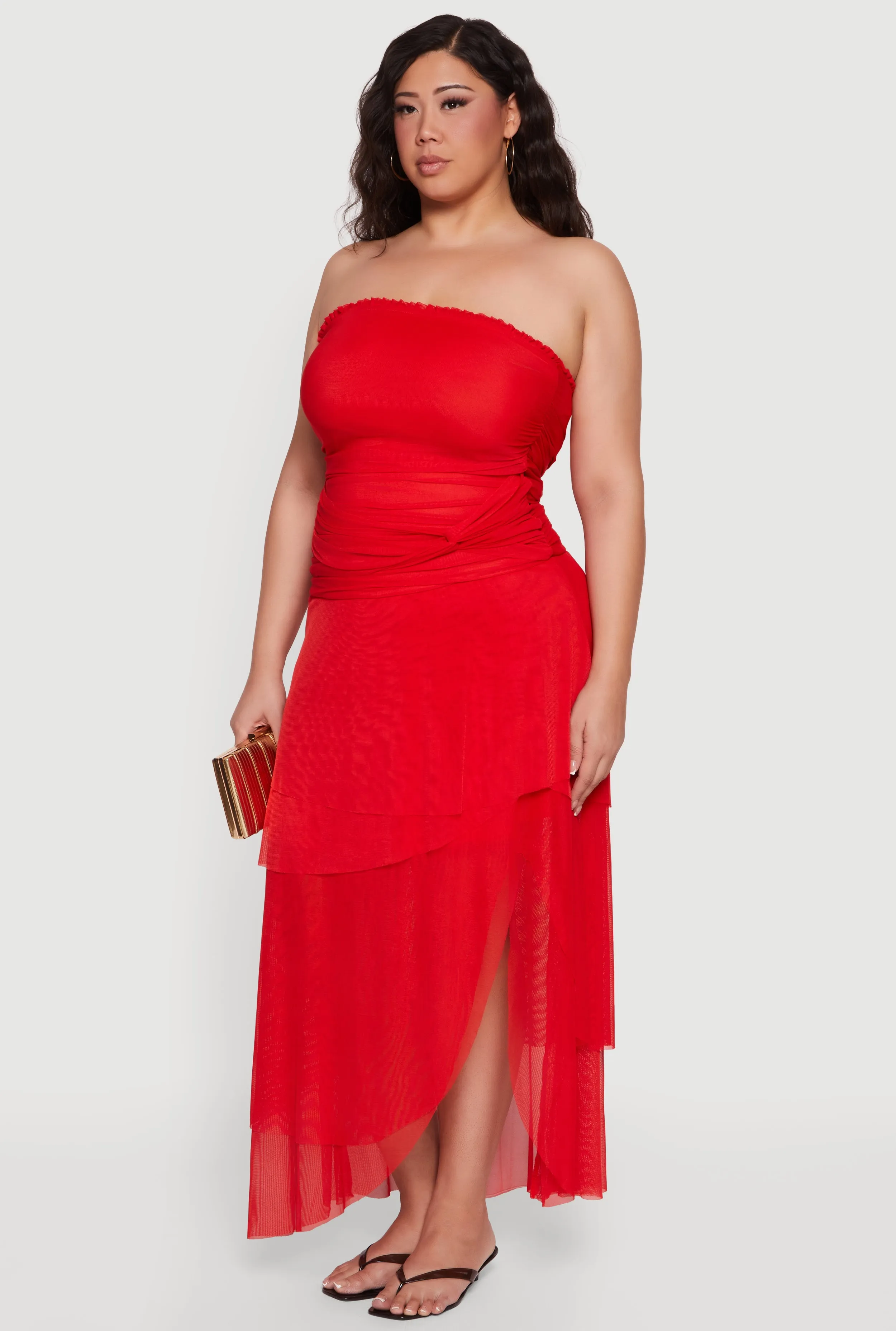 Plus Size Mesh Twist Tie Front Tiered Tube Dress sold by Rainbow product image thumbnail 2