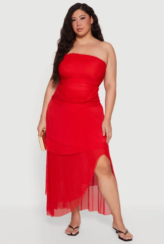 Plus Size Mesh Twist Tie Front Tiered Tube Dress sold by Rainbow