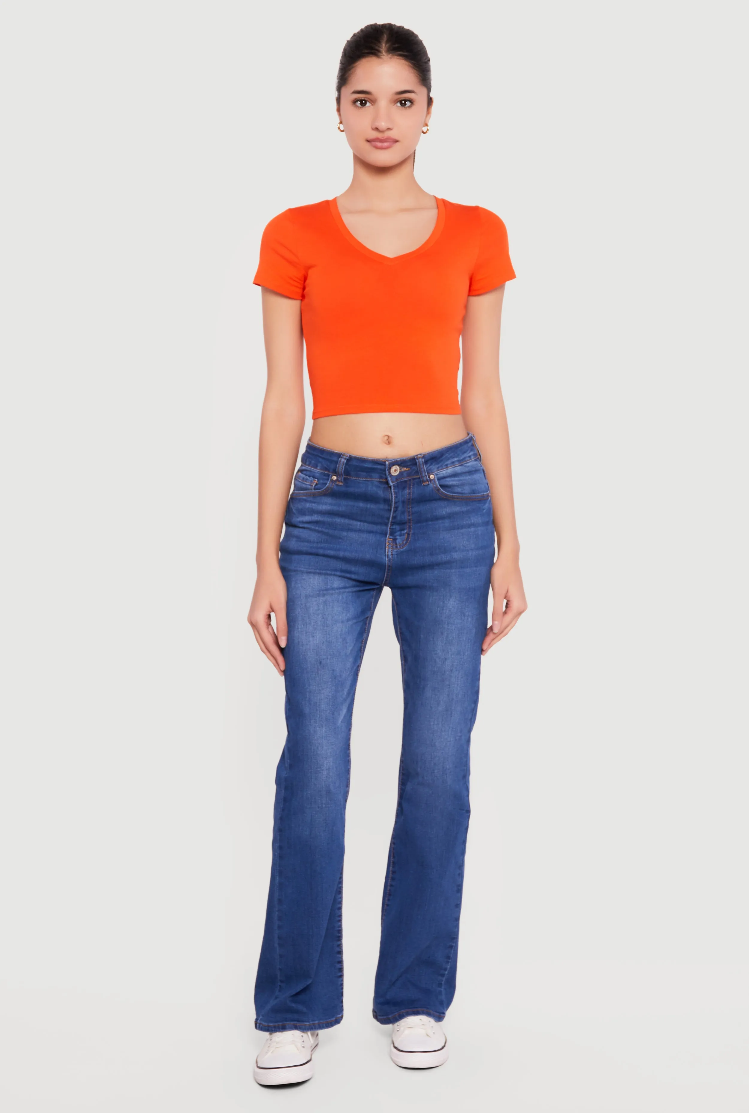 Short Sleeve V Neck Crop Top sold by Rainbow