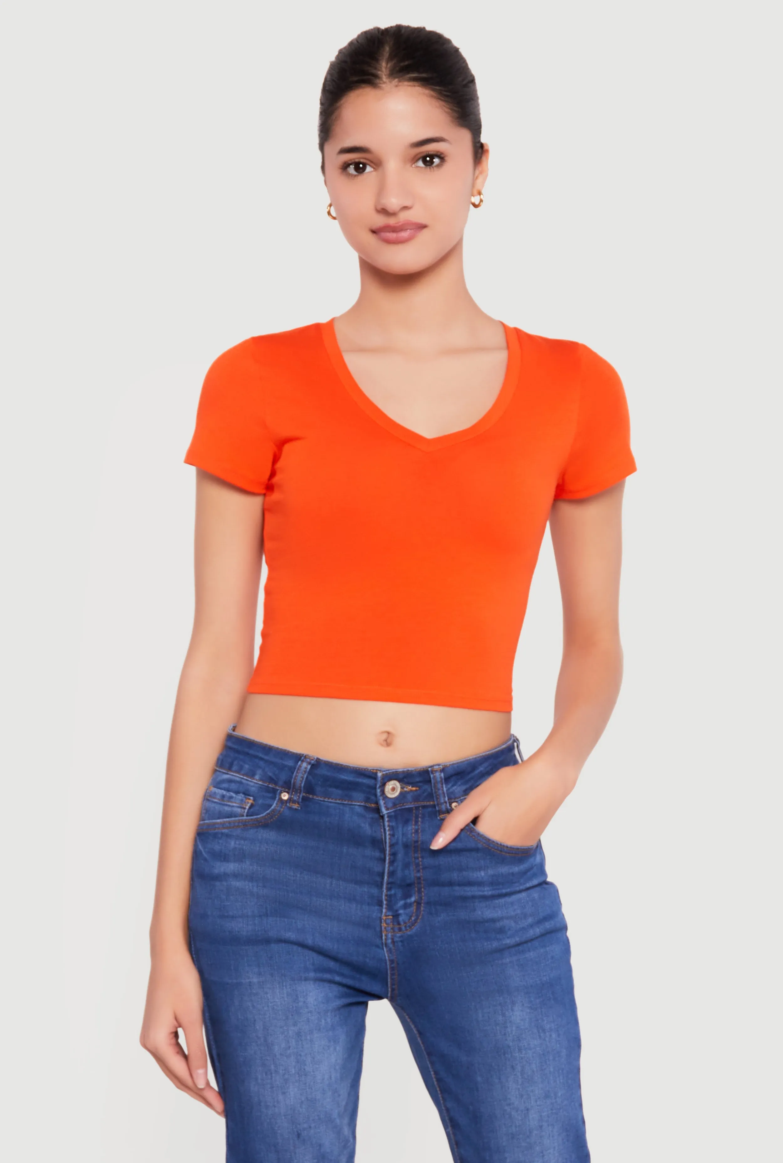 Short Sleeve V Neck Crop Top sold by Rainbow product image thumbnail 2