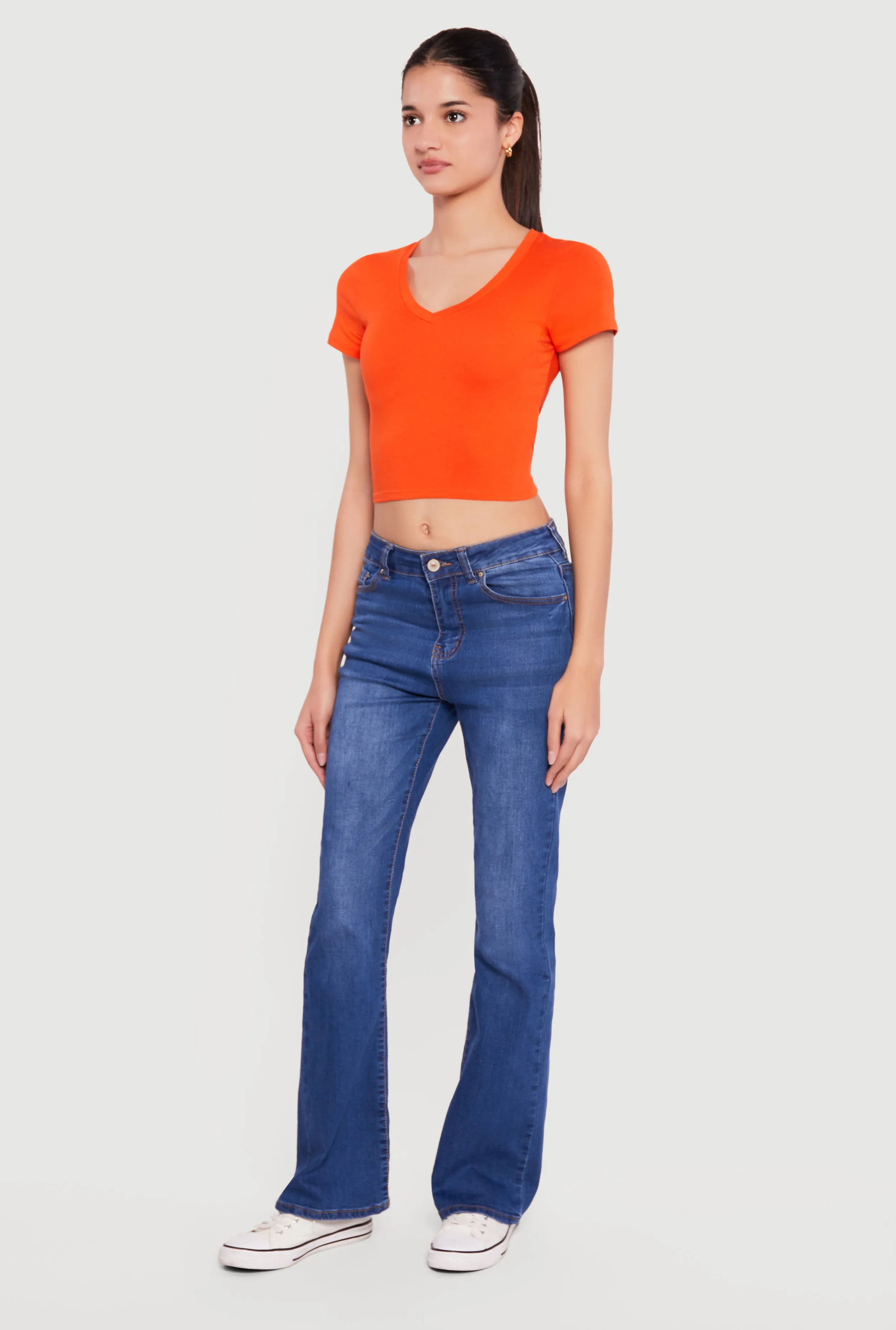 Short Sleeve V Neck Crop Top sold by Rainbow product image thumbnail 3