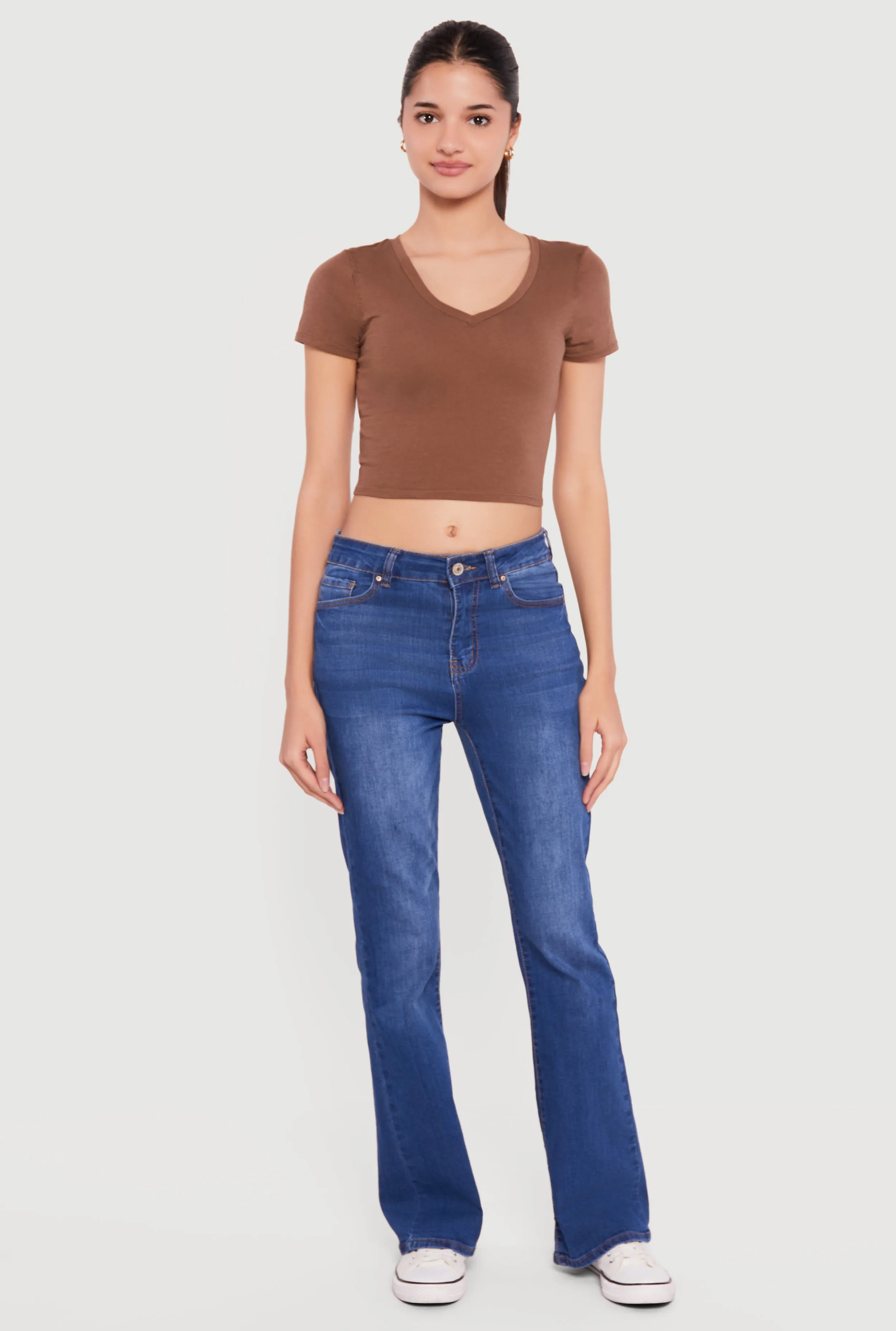 Short Sleeve V Neck Crop Top sold by Rainbow