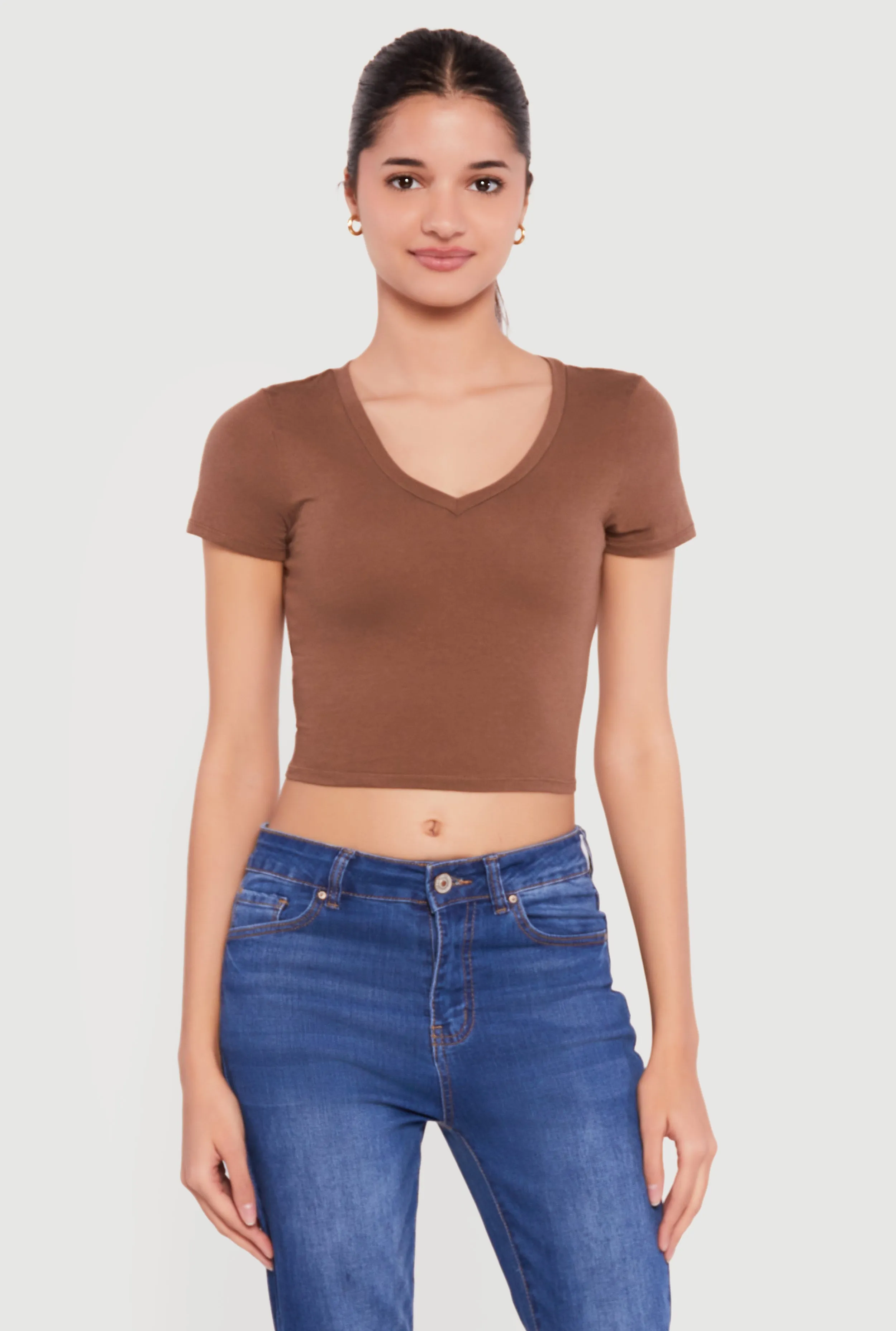 Short Sleeve V Neck Crop Top sold by Rainbow product image thumbnail 2