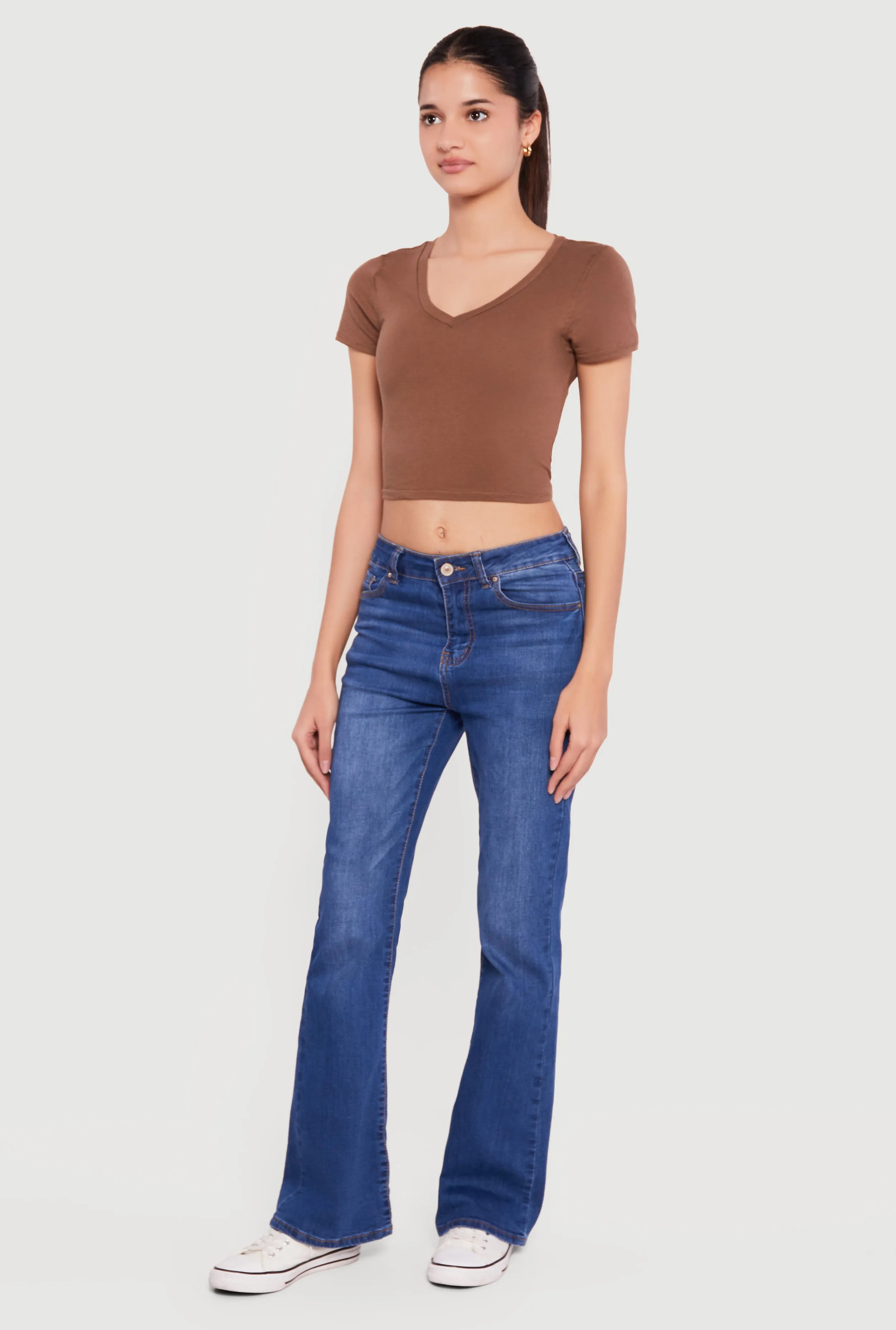 Short Sleeve V Neck Crop Top sold by Rainbow product image thumbnail 3