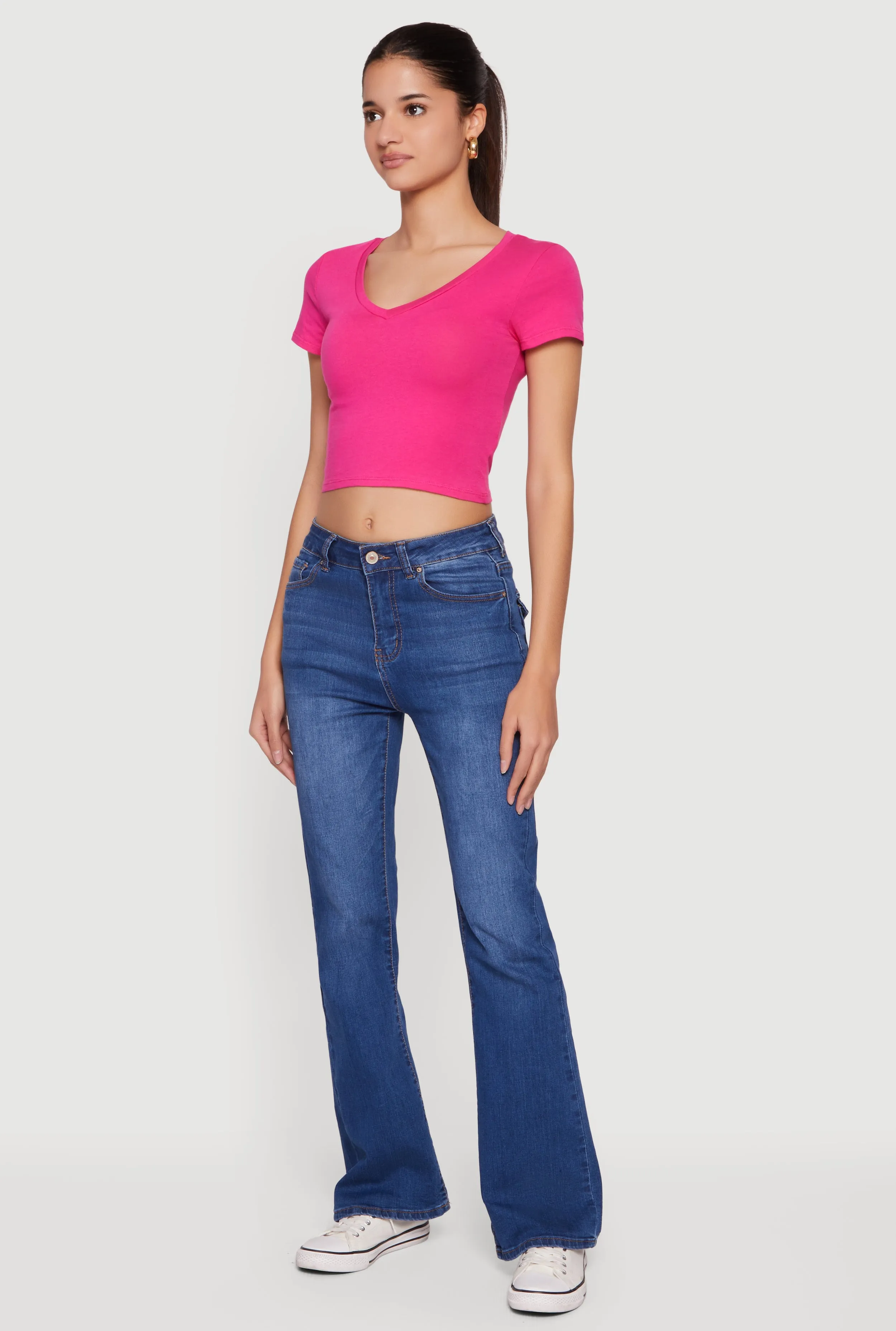 Short Sleeve V Neck Crop Top sold by Rainbow product image thumbnail 3