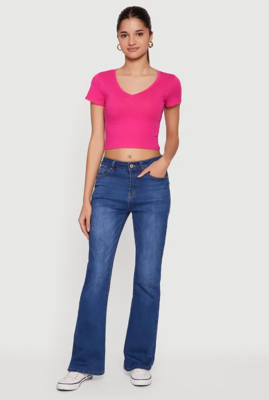 Short Sleeve V Neck Crop Top sold by Rainbow