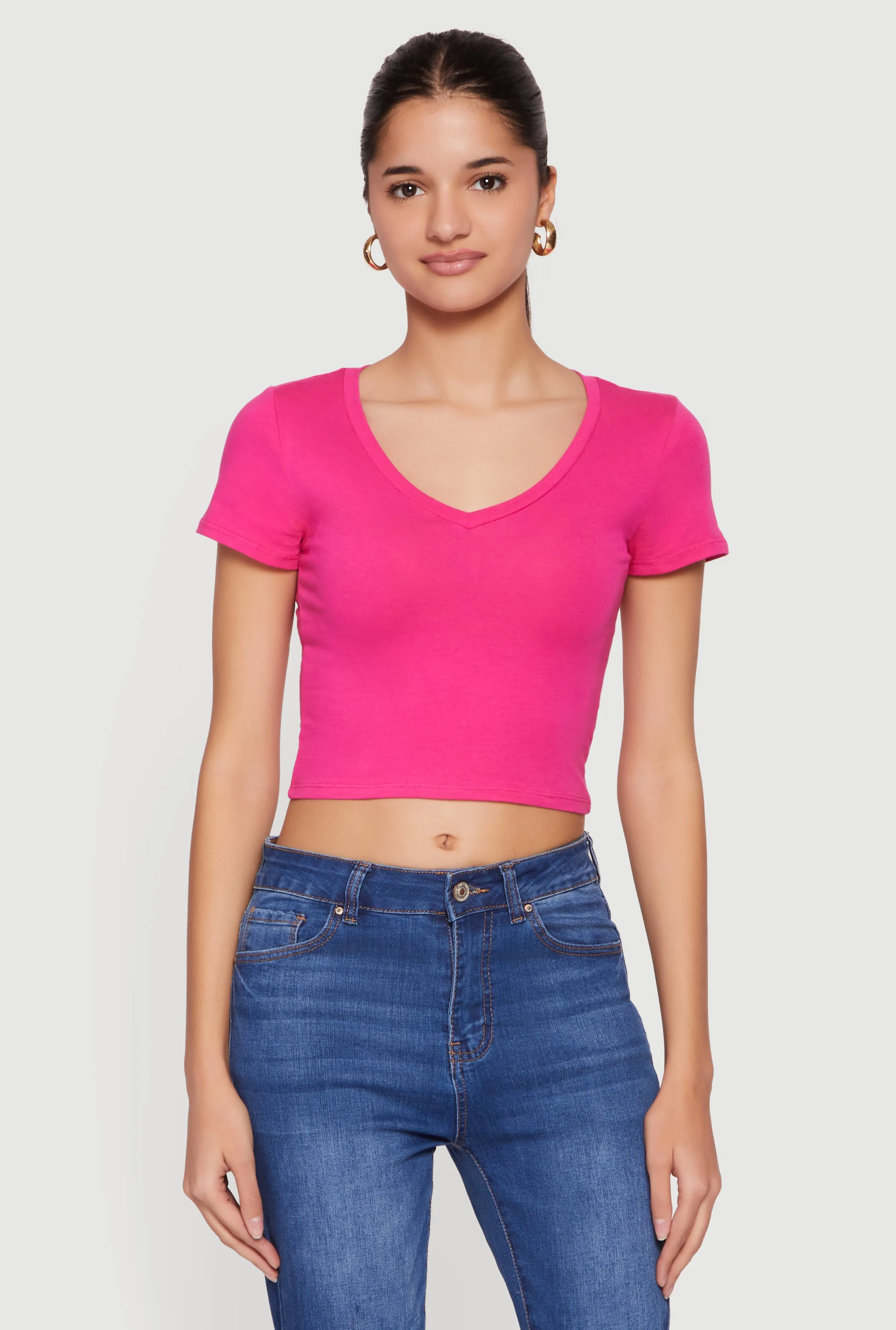 Short Sleeve V Neck Crop Top sold by Rainbow product image thumbnail 2