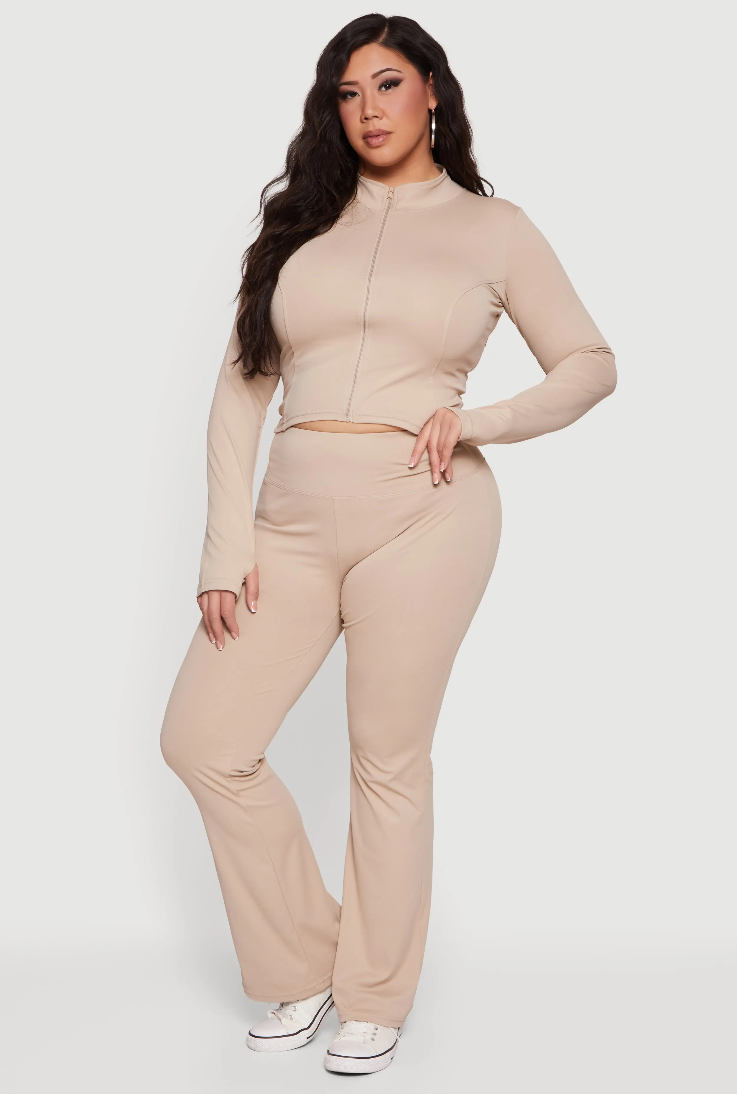 Plus Size Zip Front Mock Neck Active Jacket with Thumb Holes sold by Rainbow product image thumbnail 2