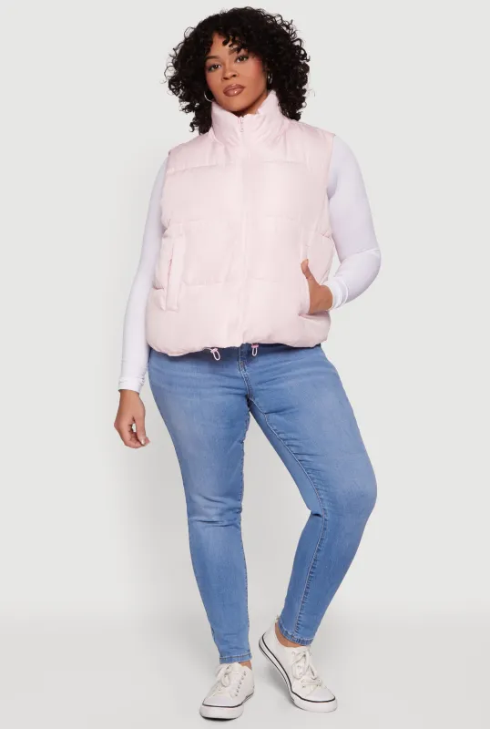 Plus Size Drawstring Hem Zip Front Puffer Vest sold by Rainbow