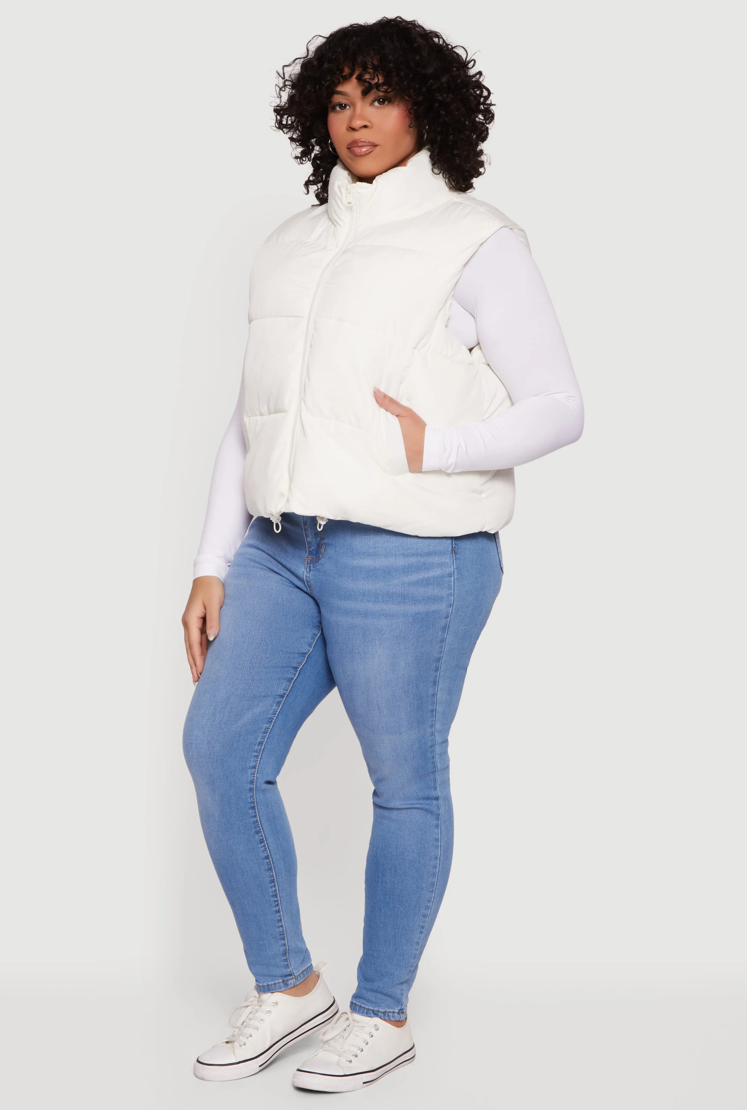 Plus Size Drawstring Hem Zip Front Puffer Vest sold by Rainbow product image thumbnail 3