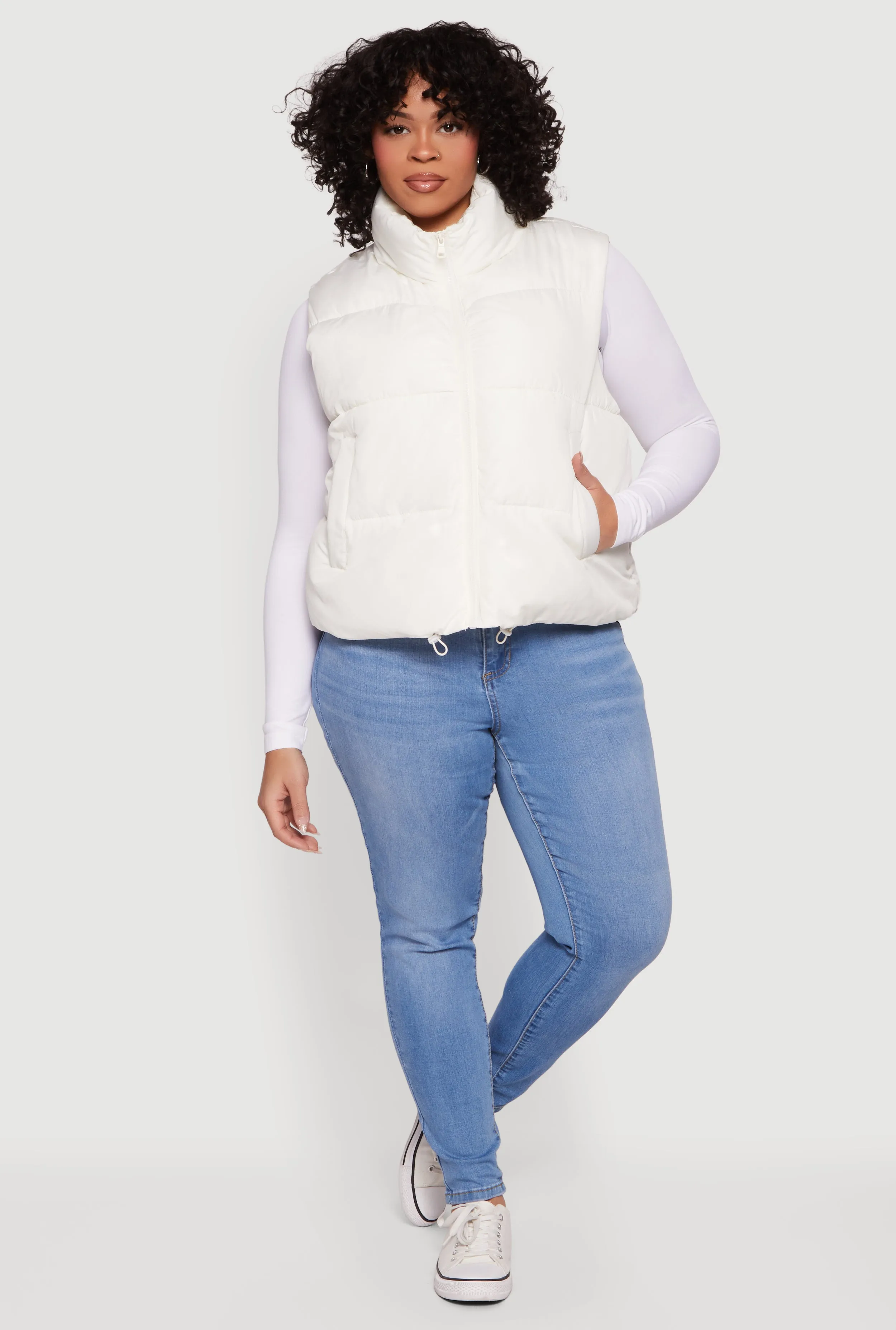 Plus Size Drawstring Hem Zip Front Puffer Vest sold by Rainbow