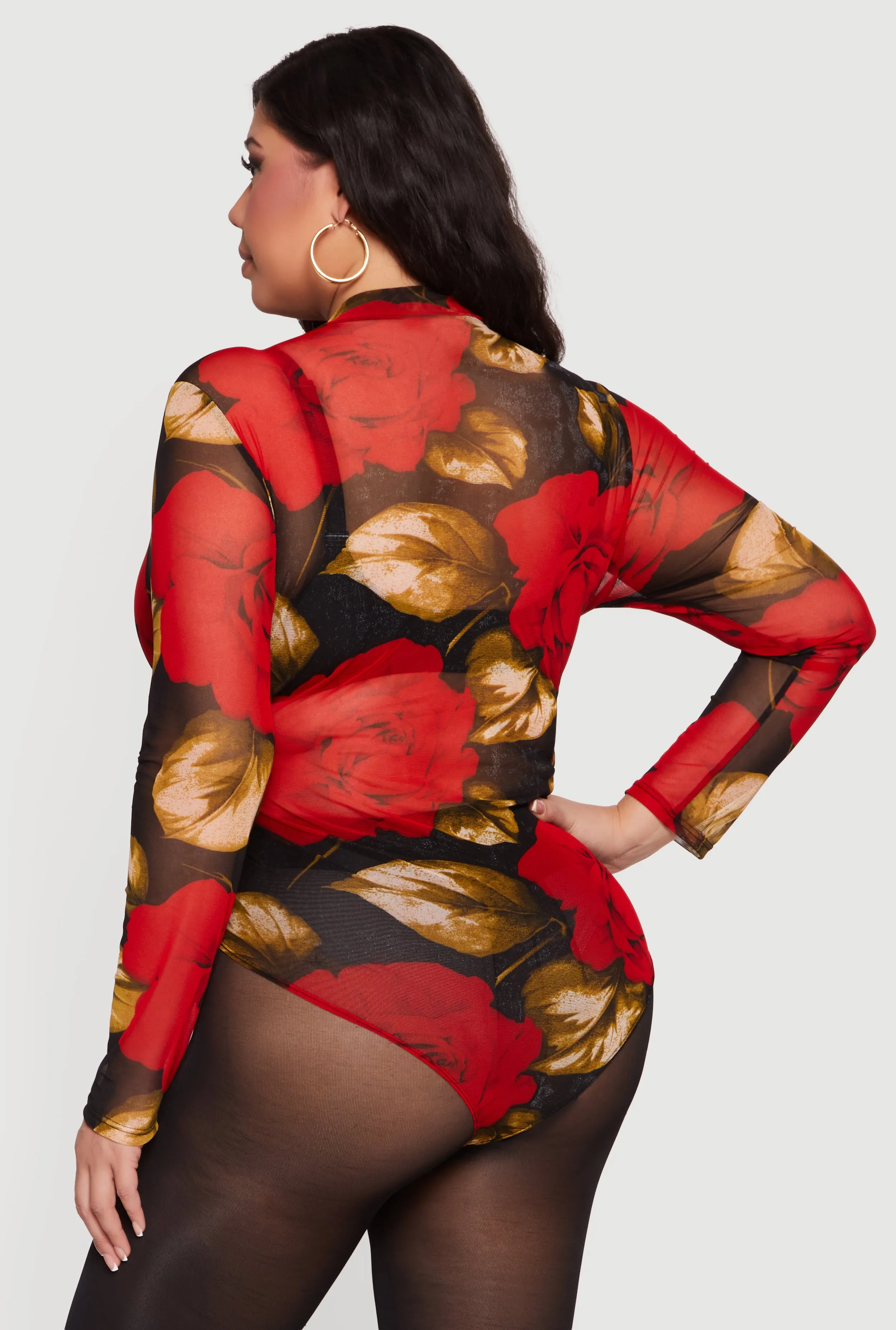 Plus Size Patterned Mesh Long Sleeve Bodysuit sold by Rainbow product image thumbnail 5