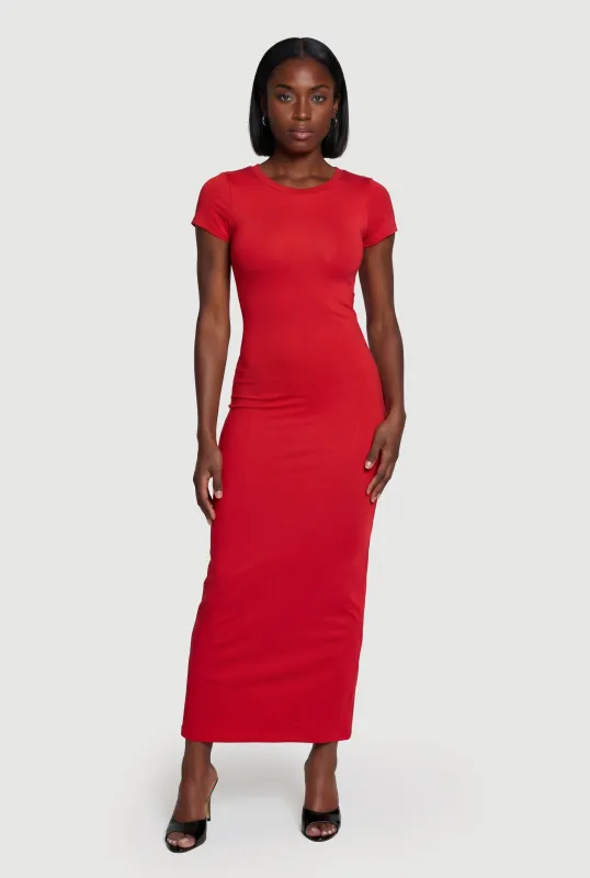 Short Sleeve Crew Neck Slit Back Maxi Dress sold by Rainbow