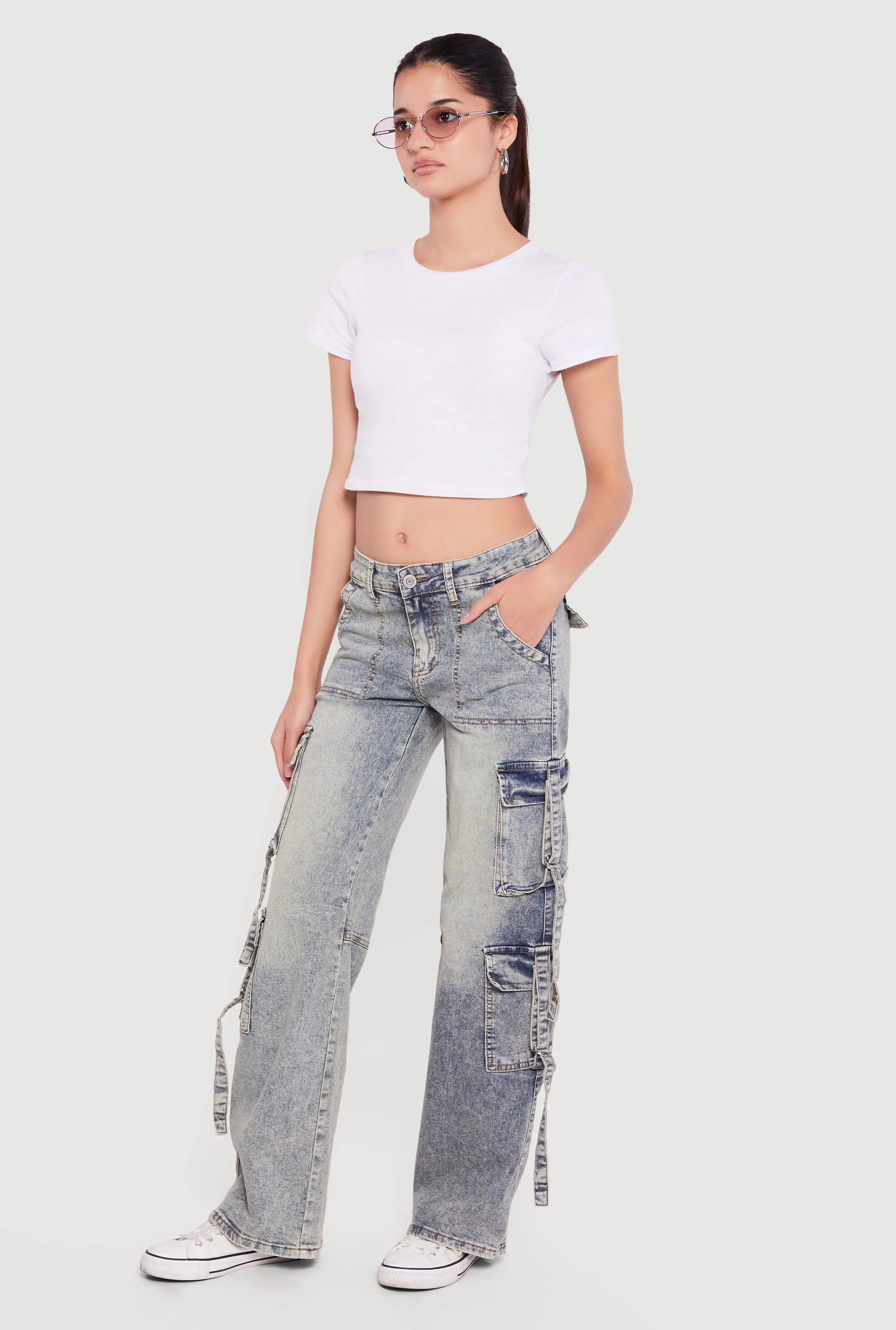 Acid Wash Cargo Pocket Straight Leg Jeans sold by Rainbow product image thumbnail 2