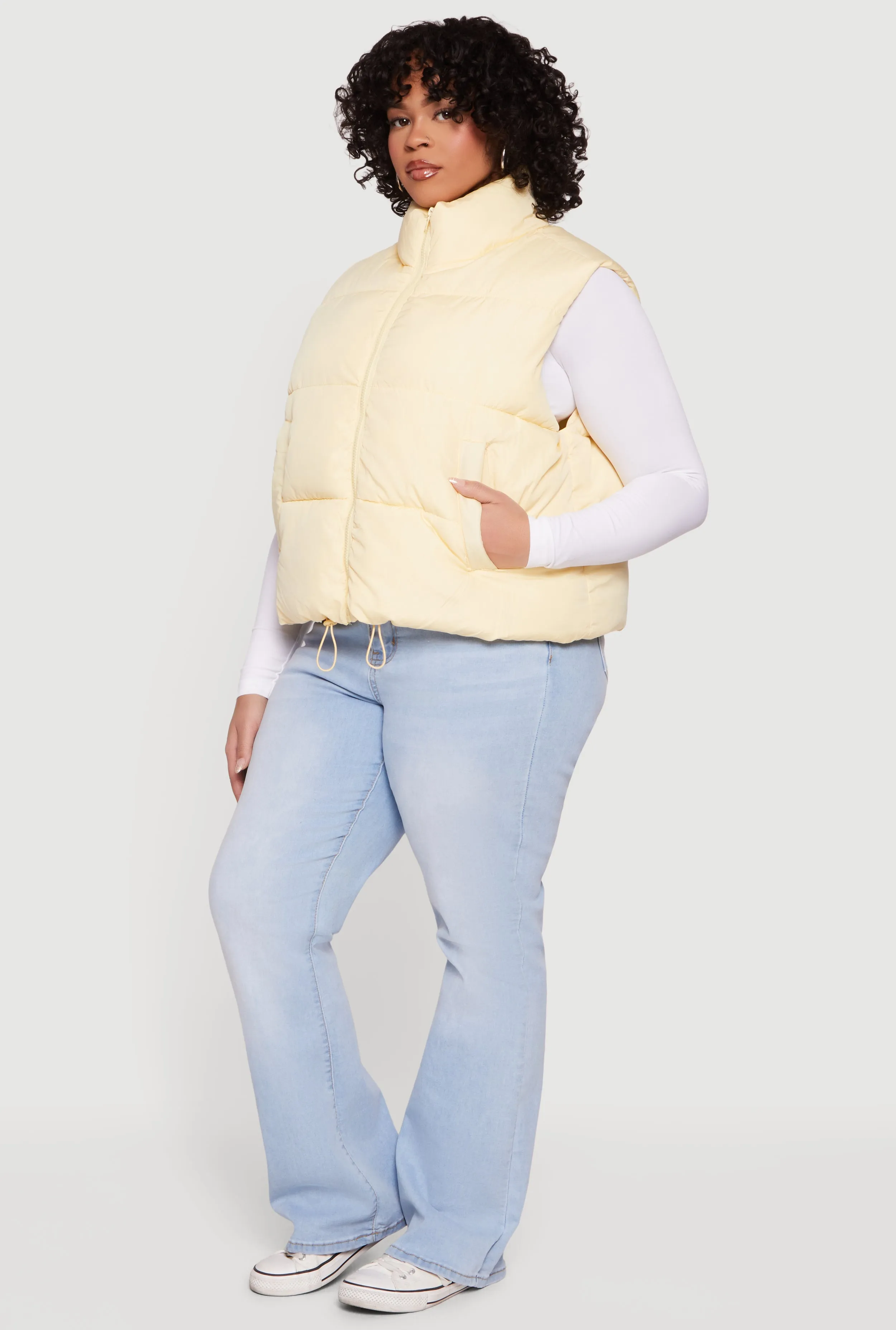 Plus Size Drawstring Hem Zip Front Puffer Vest sold by Rainbow product image thumbnail 3