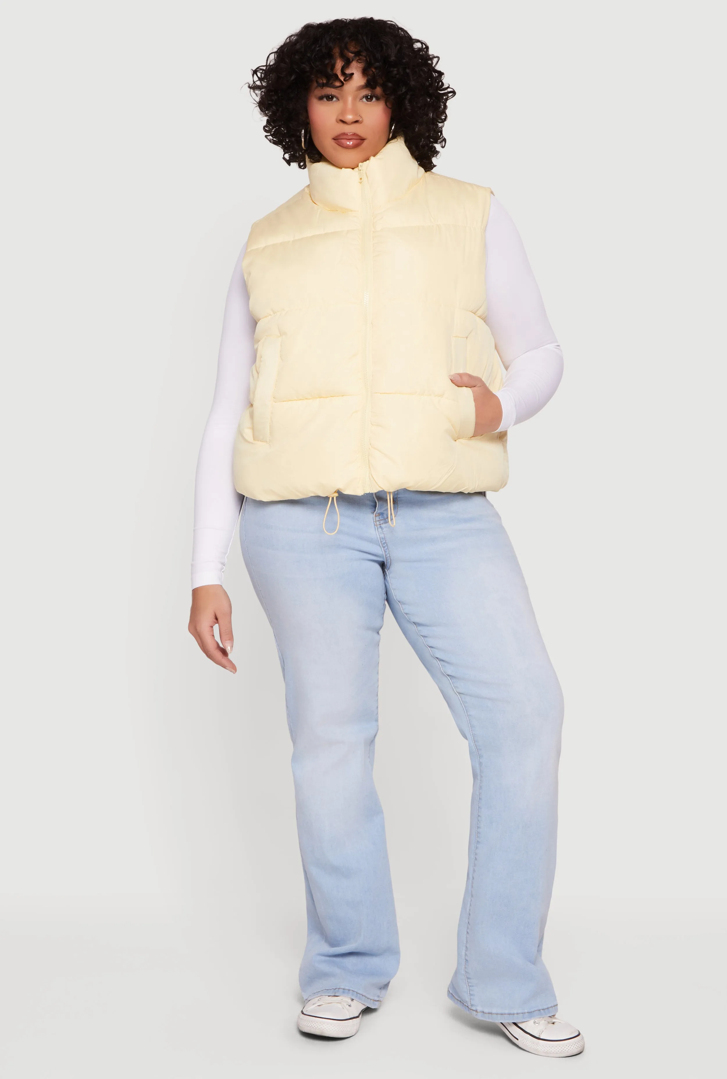 Plus Size Drawstring Hem Zip Front Puffer Vest sold by Rainbow
