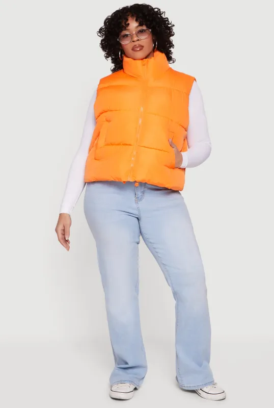 Plus Size Drawstring Hem Zip Front Puffer Vest sold by Rainbow