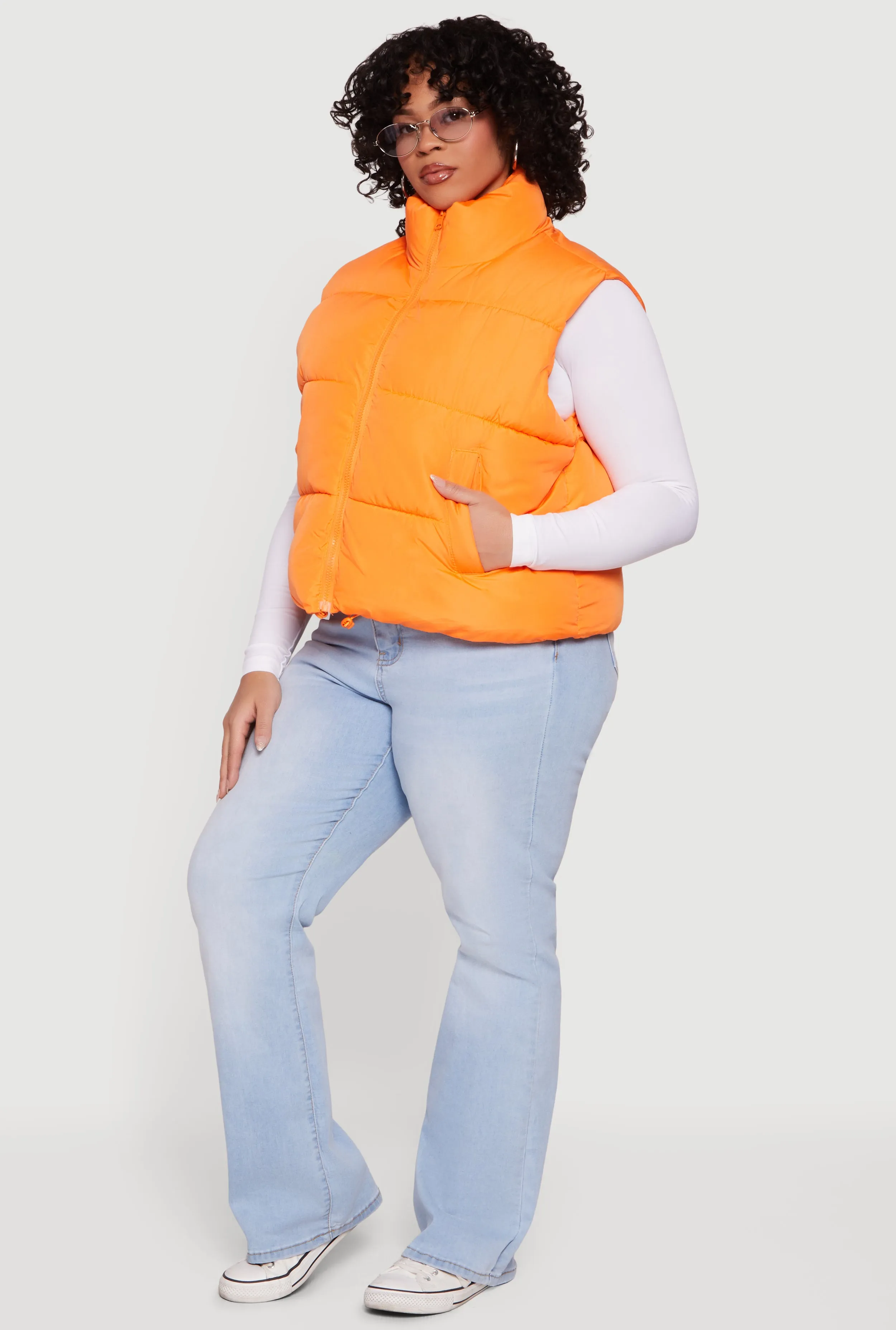 Plus Size Drawstring Hem Zip Front Puffer Vest sold by Rainbow product image thumbnail 3