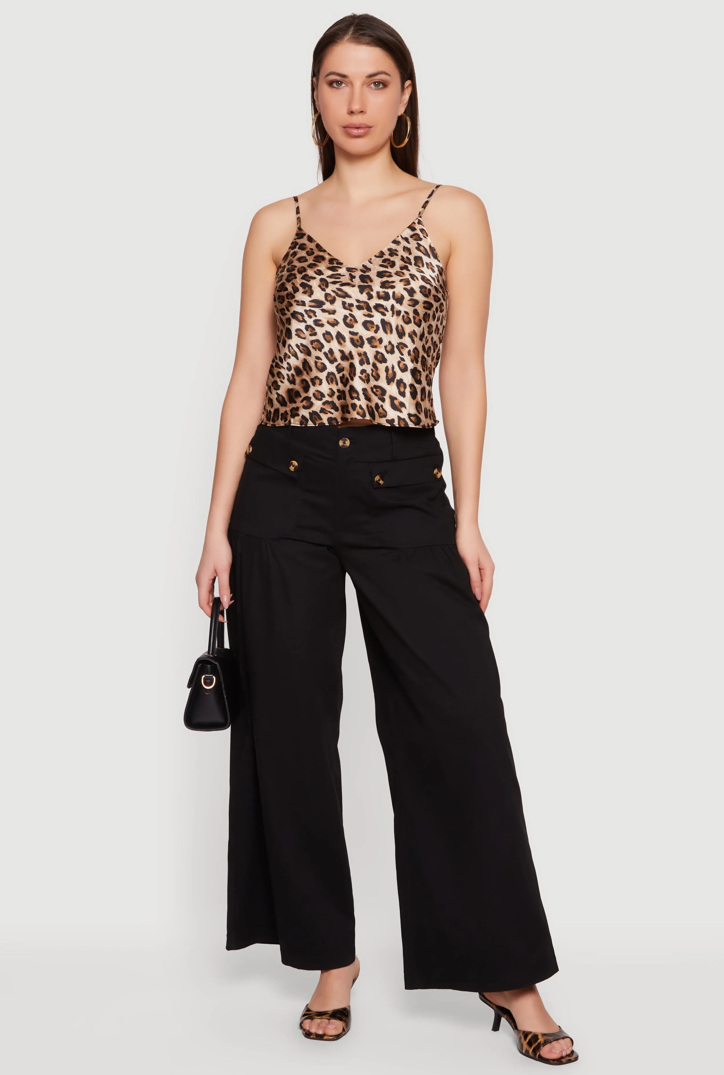 Solid Twill Wide Leg Palazzo Pants sold by Rainbow