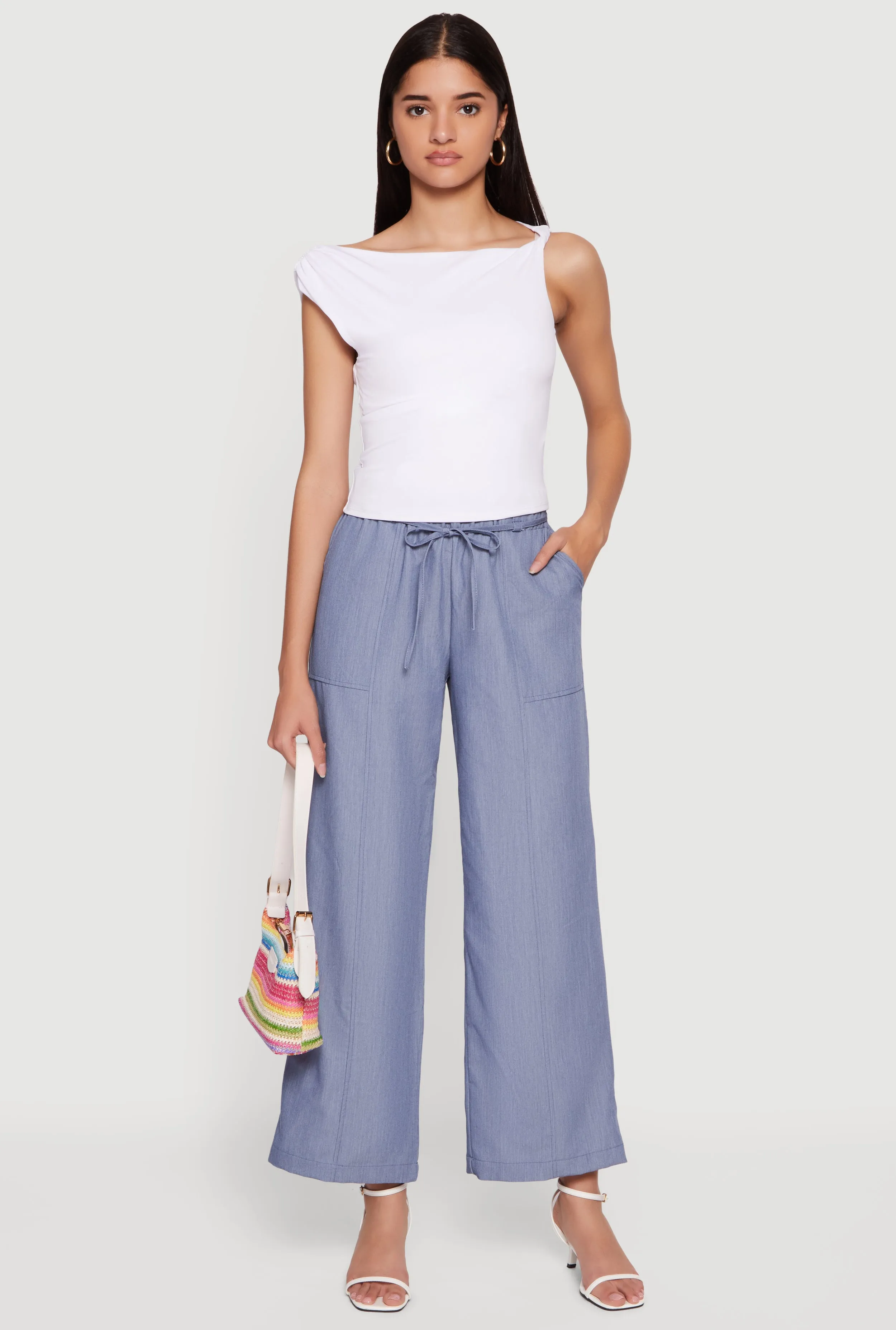 High Tie Waist Belted Wide Leg Casual Pants sold by Rainbow