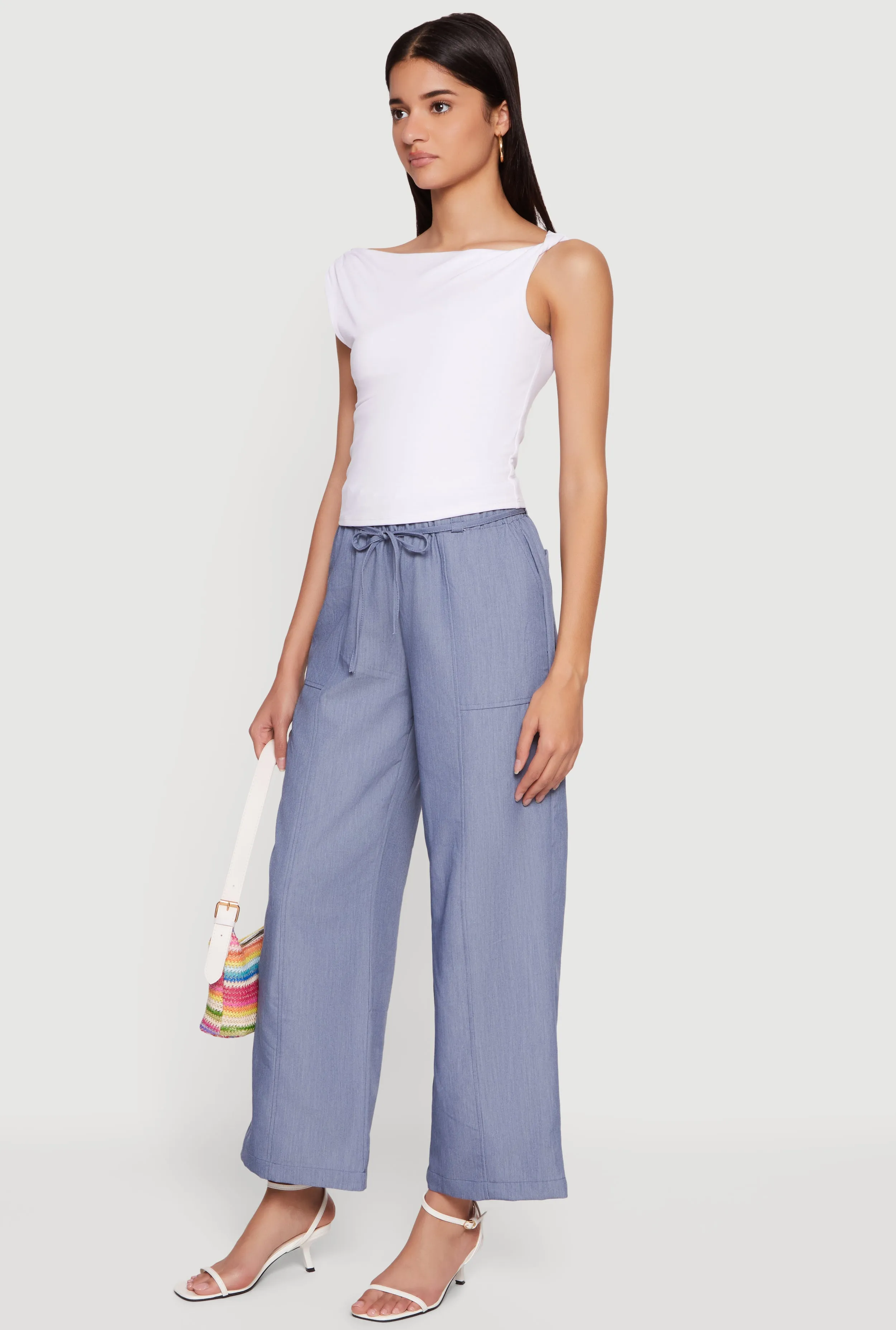 High Tie Waist Belted Wide Leg Casual Pants sold by Rainbow product image thumbnail 2