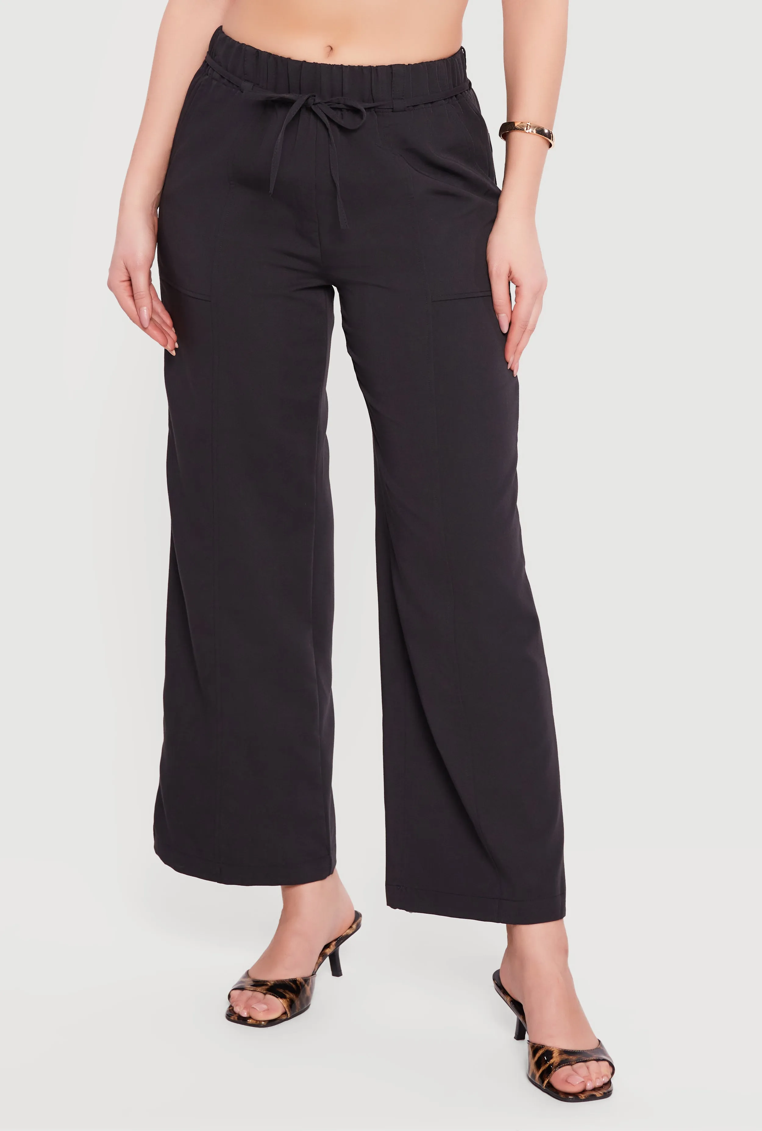 High Tie Waist Belted Wide Leg Casual Pants sold by Rainbow product image thumbnail 3