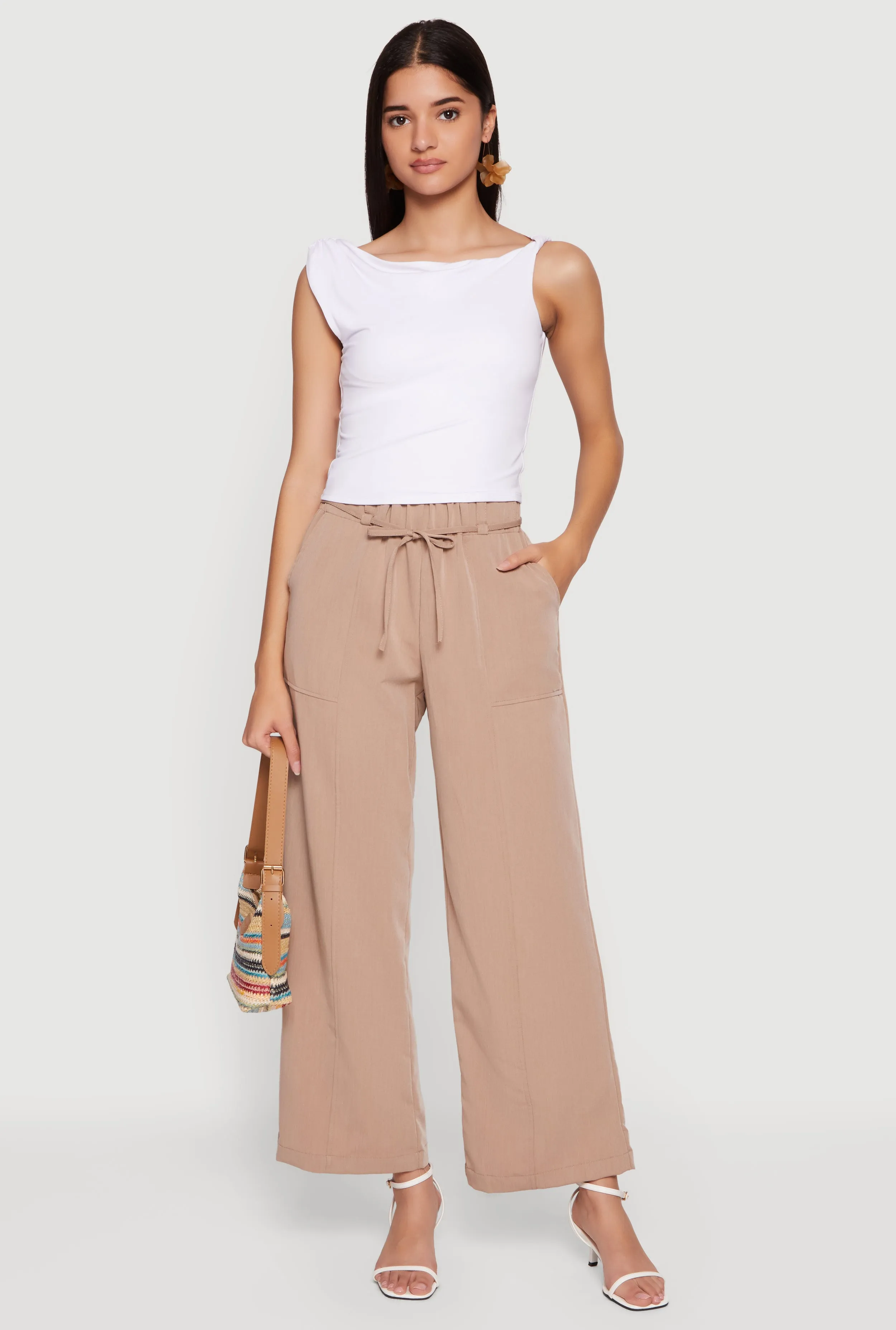 High Tie Waist Belted Wide Leg Casual Pants sold by Rainbow