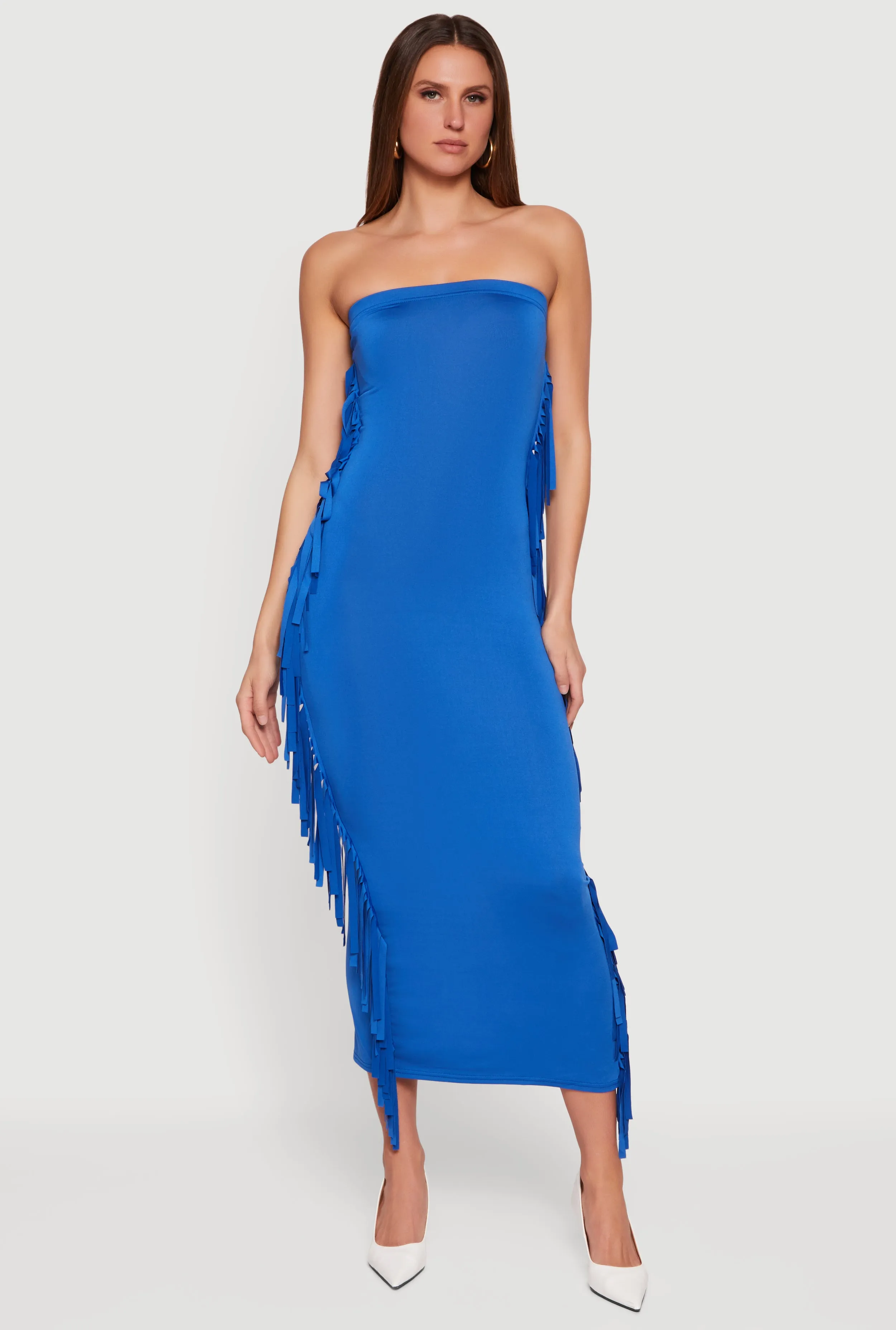 Fringe Side Slit Back Maxi Tube Dress sold by Rainbow