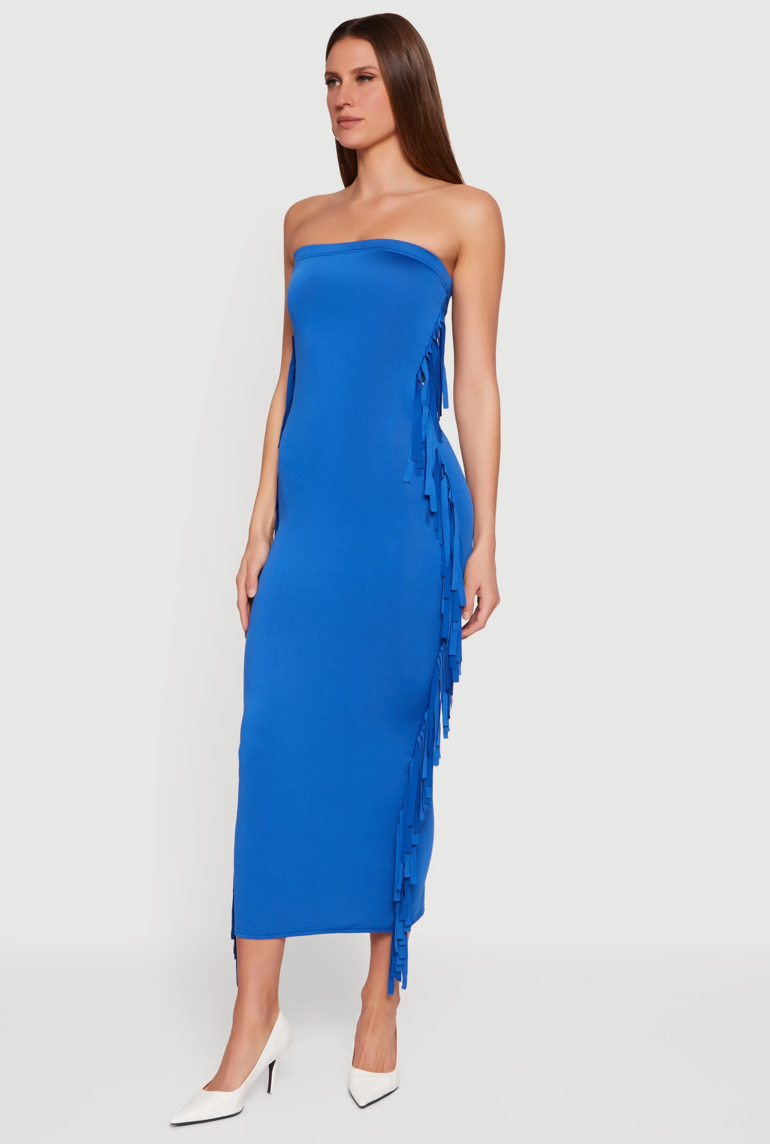 Fringe Side Slit Back Maxi Tube Dress sold by Rainbow product image thumbnail 2