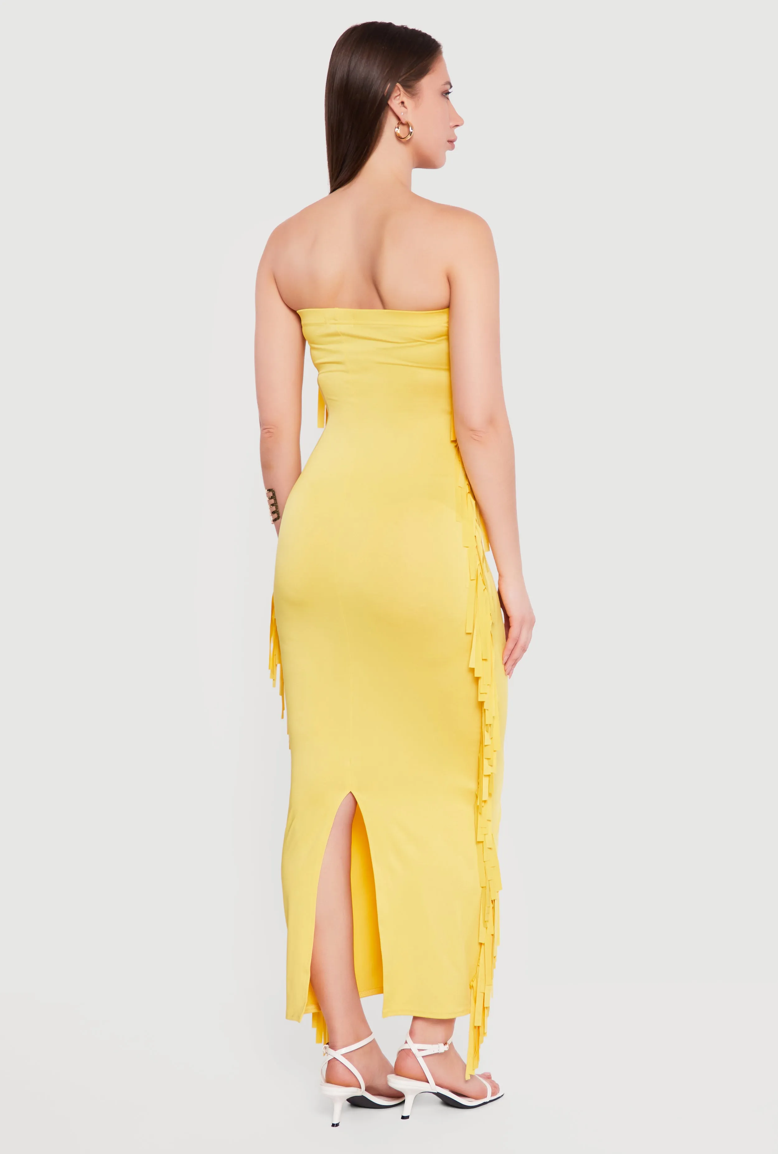 Fringe Side Slit Back Maxi Tube Dress sold by Rainbow product image thumbnail 3