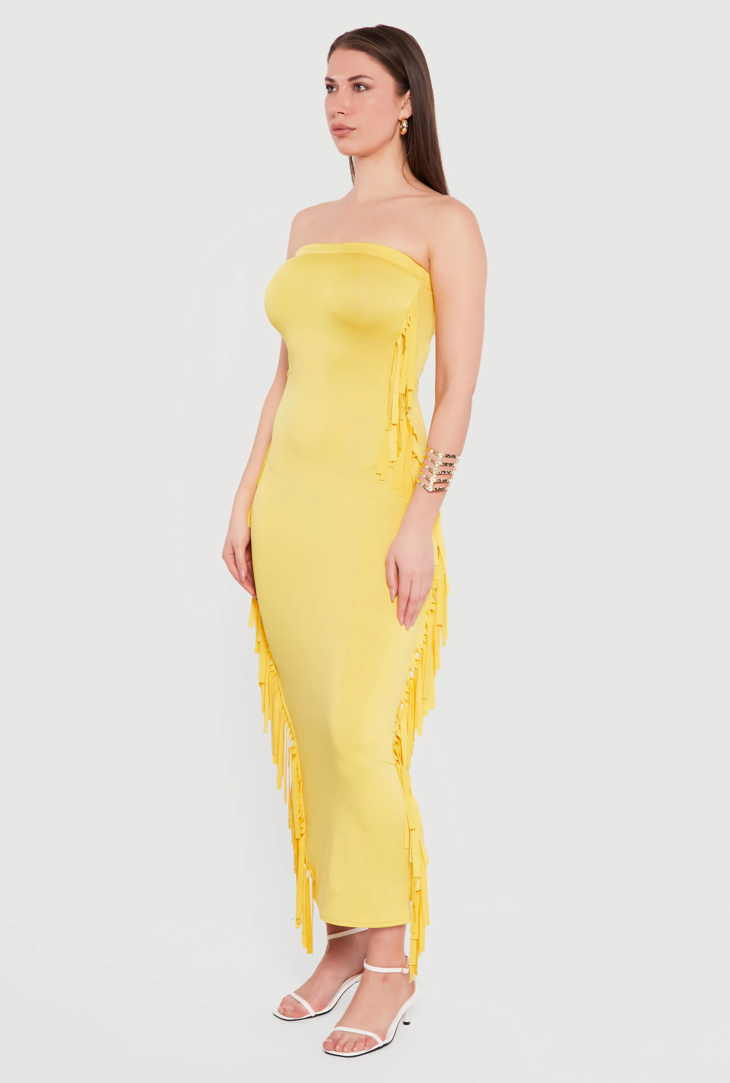 Fringe Side Slit Back Maxi Tube Dress sold by Rainbow product image thumbnail 2