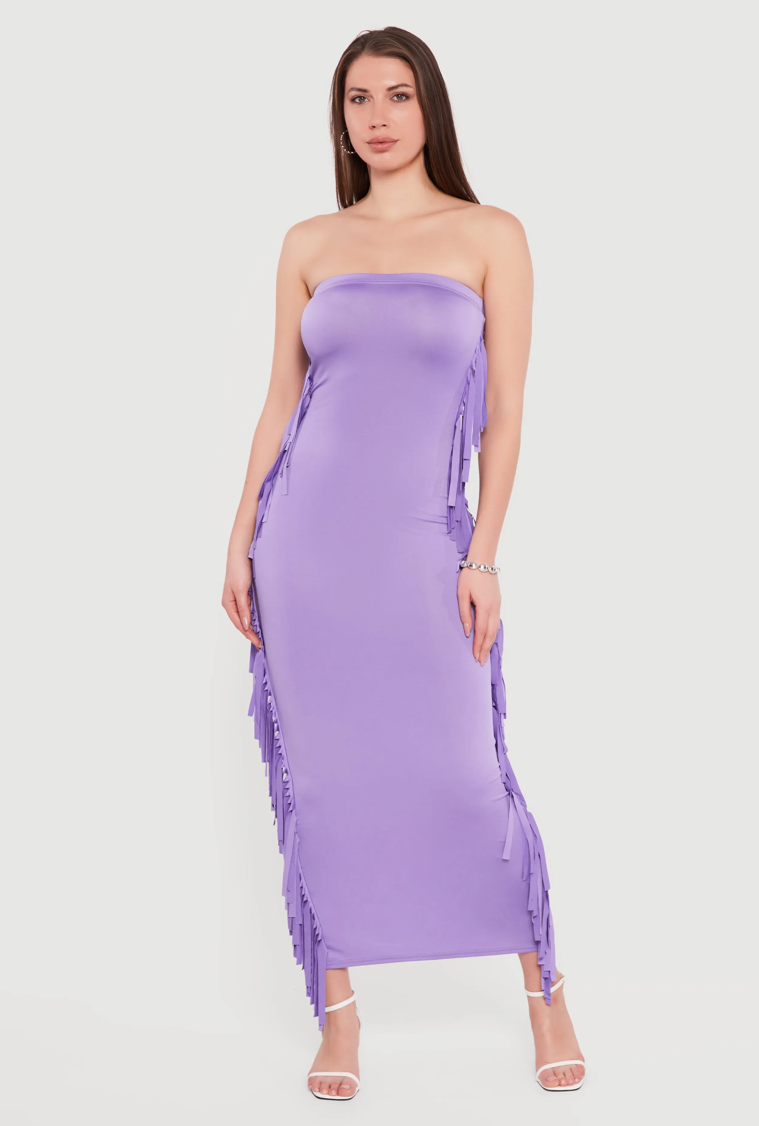 Fringe Side Slit Back Maxi Tube Dress sold by Rainbow