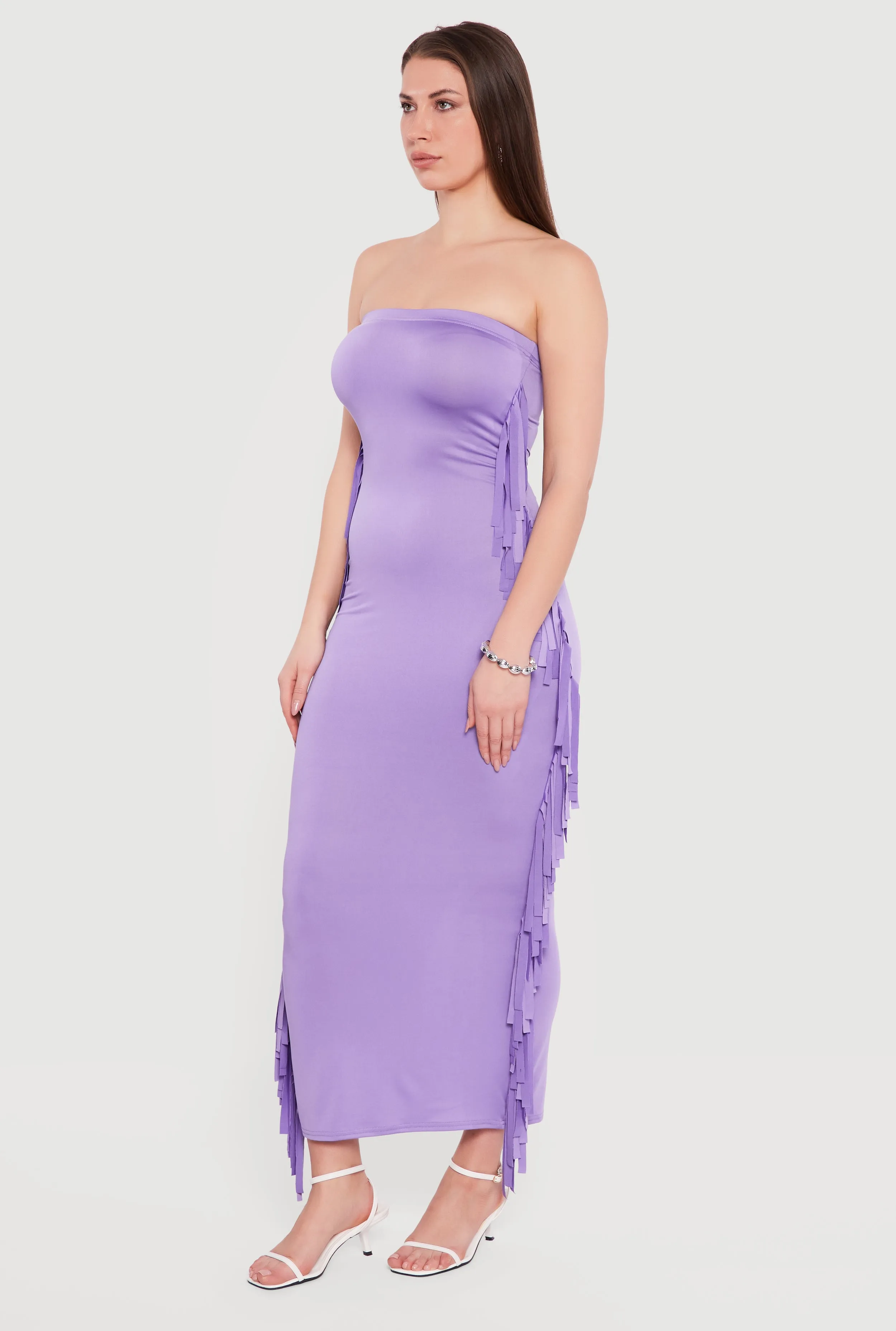 Fringe Side Slit Back Maxi Tube Dress sold by Rainbow product image thumbnail 2