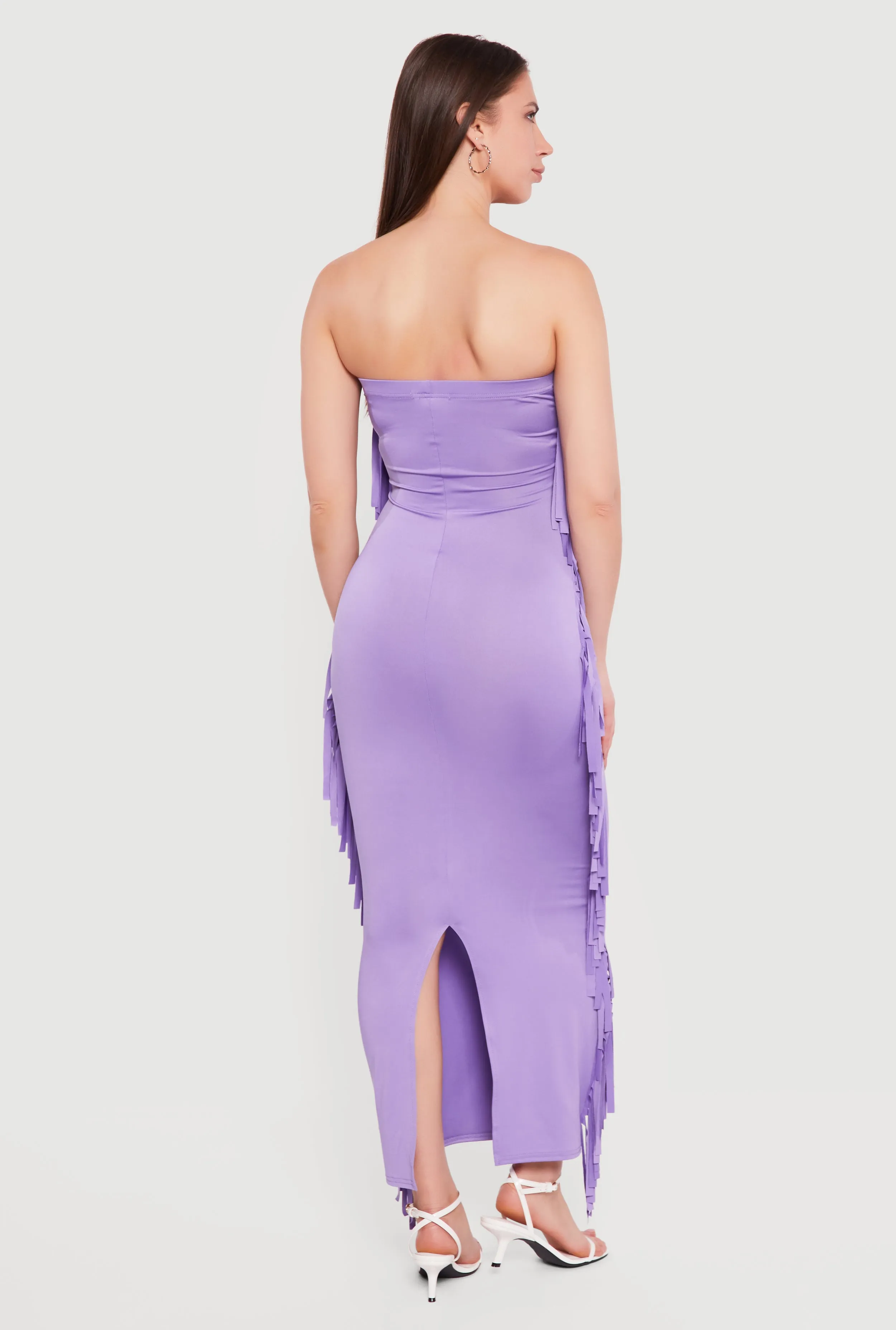 Fringe Side Slit Back Maxi Tube Dress sold by Rainbow product image thumbnail 3