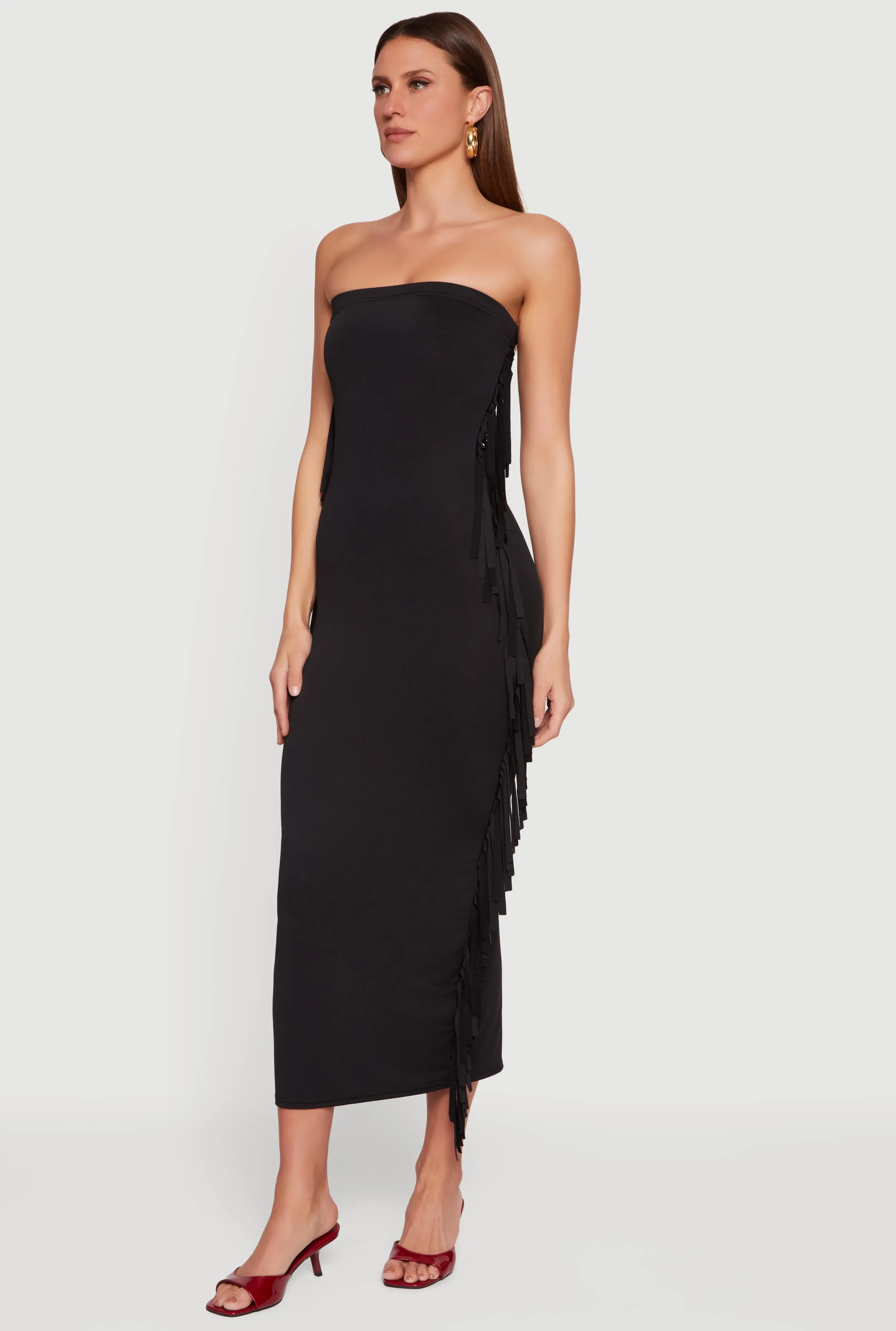 Fringe Side Slit Back Maxi Tube Dress sold by Rainbow product image thumbnail 2