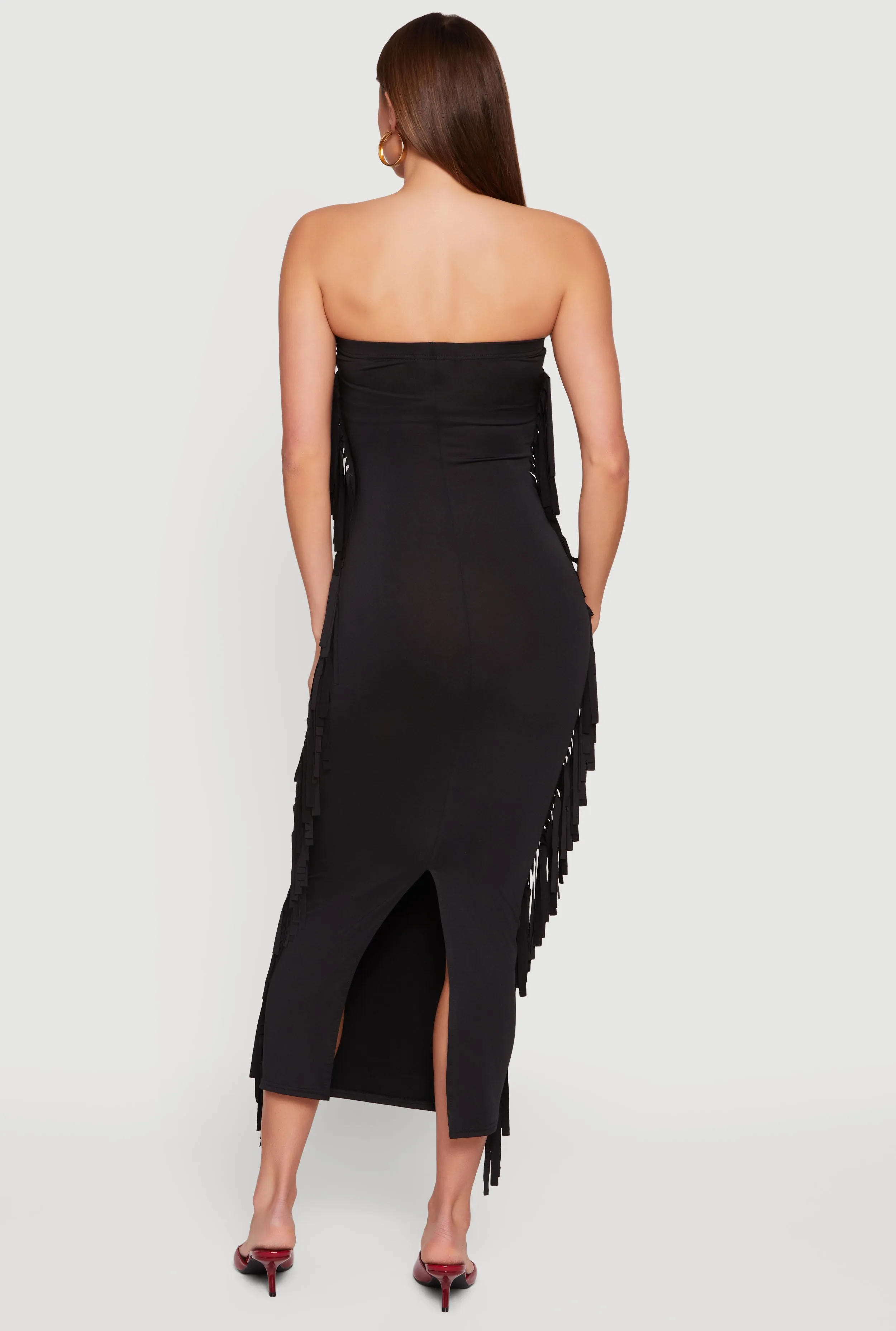 Fringe Side Slit Back Maxi Tube Dress sold by Rainbow product image thumbnail 3