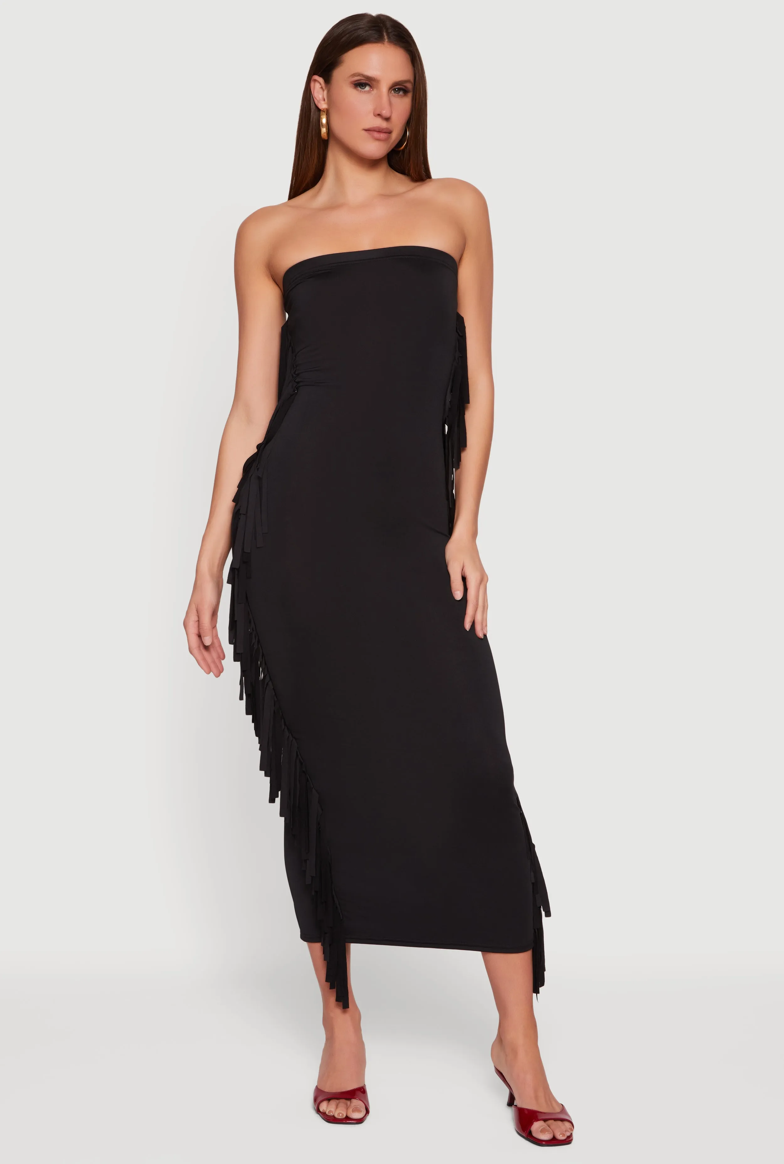 Fringe Side Slit Back Maxi Tube Dress sold by Rainbow