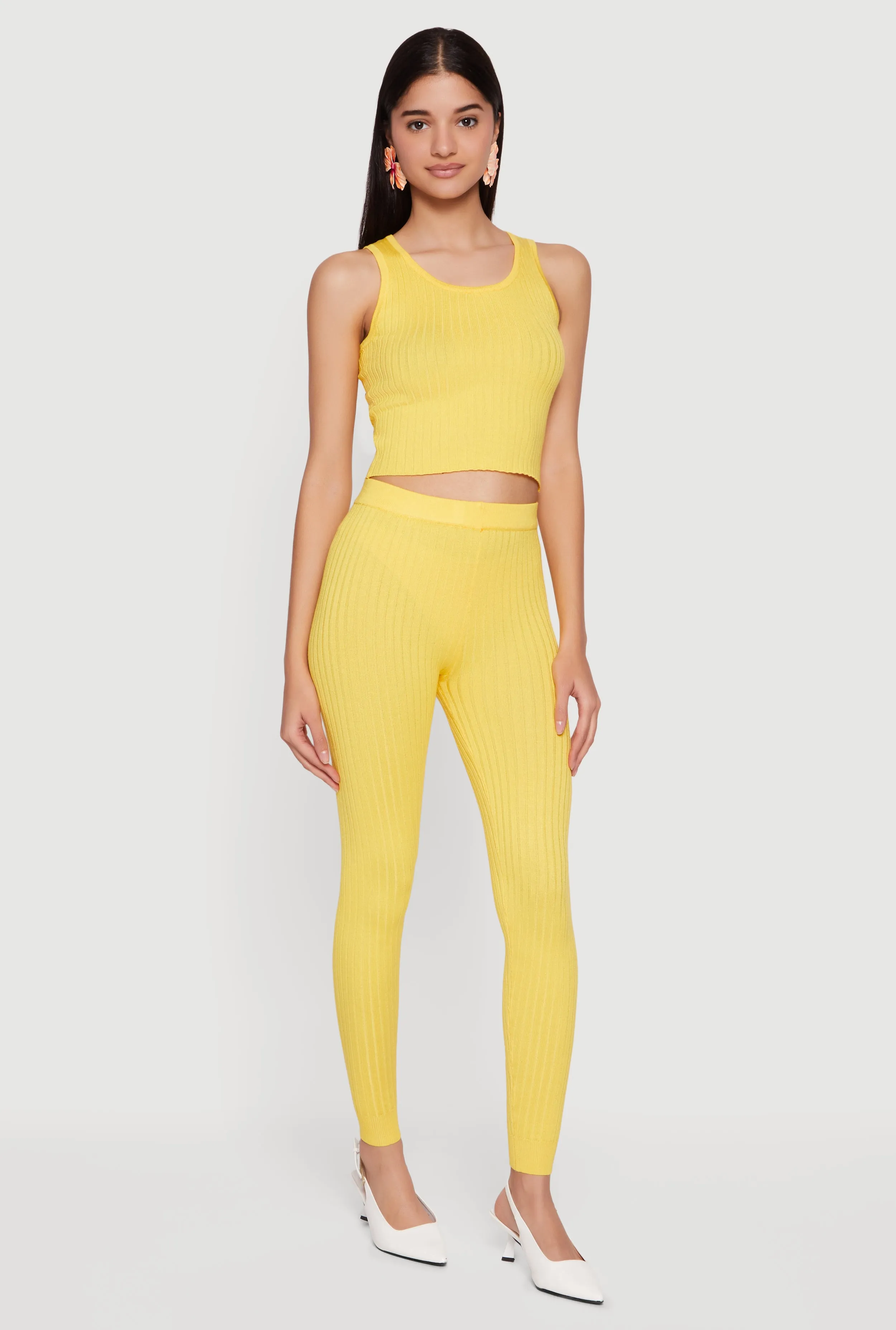 Daisy Ribbed Knit High Waisted Leggings sold by Rainbow