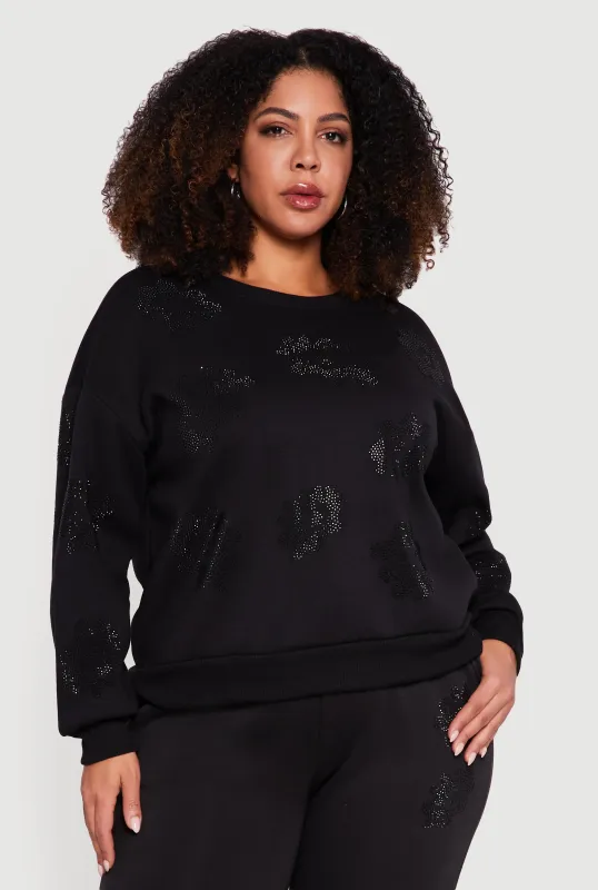 Plus Size Rhinestone Graphic Pullover Sweatshirt made by Almost Famous