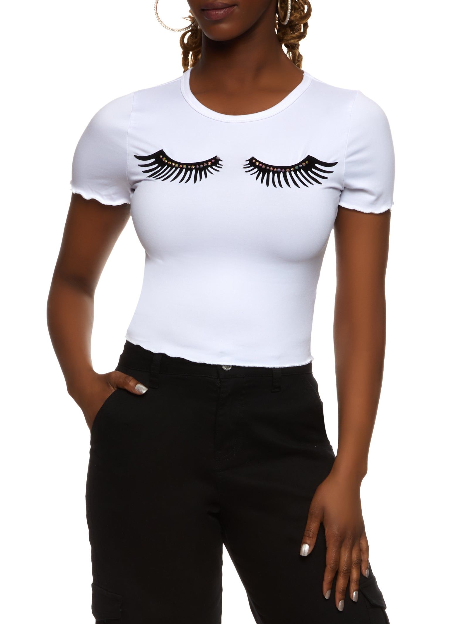 Rhinestone Graphic Crop Top sold by Rainbow