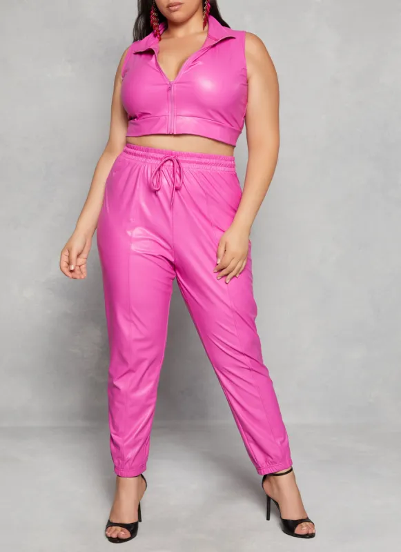 Plus Size Faux Leather Drawstring Joggers sold by Rainbow