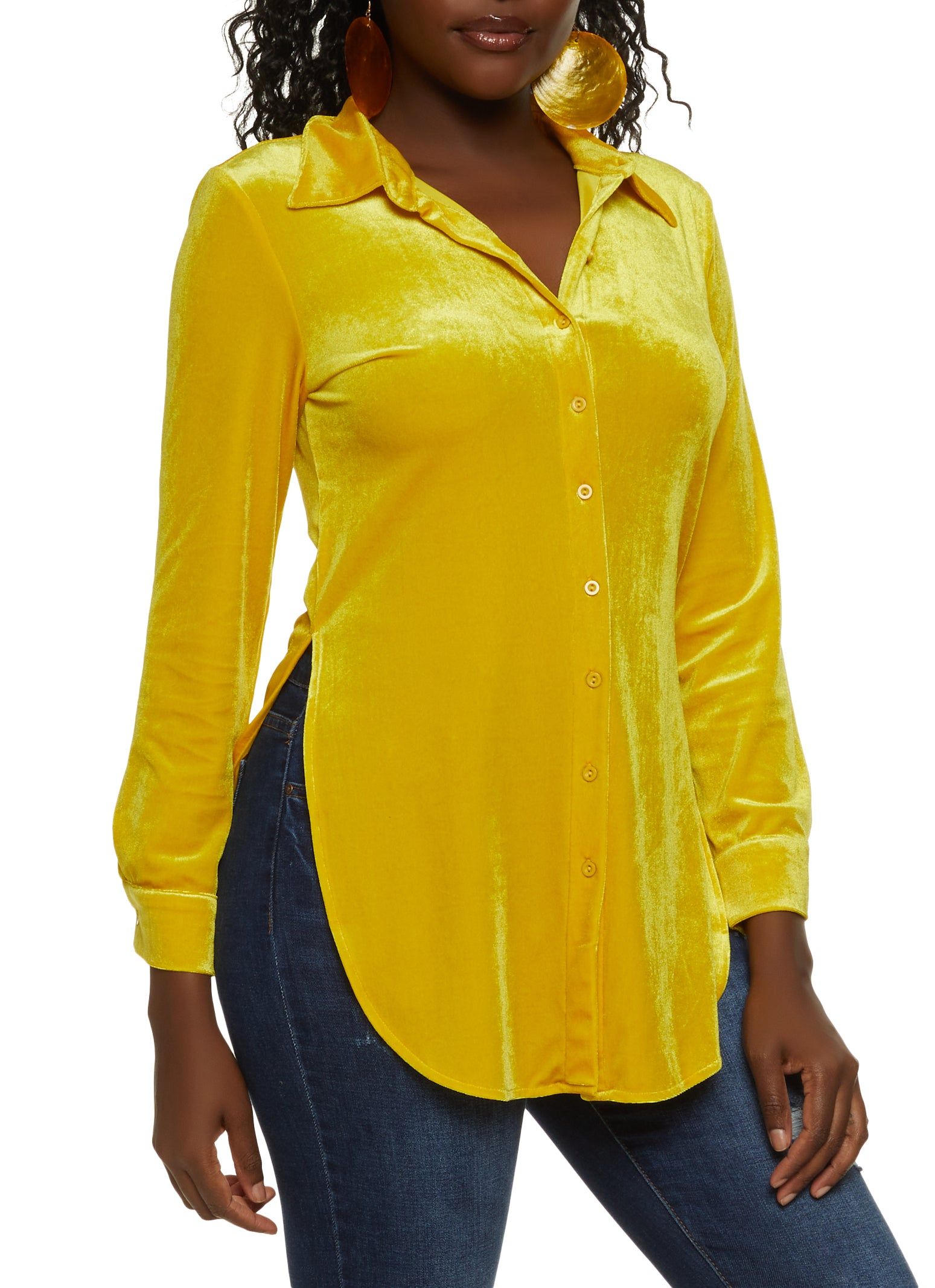 Velvet Button Front Shirt sold by Rainbow