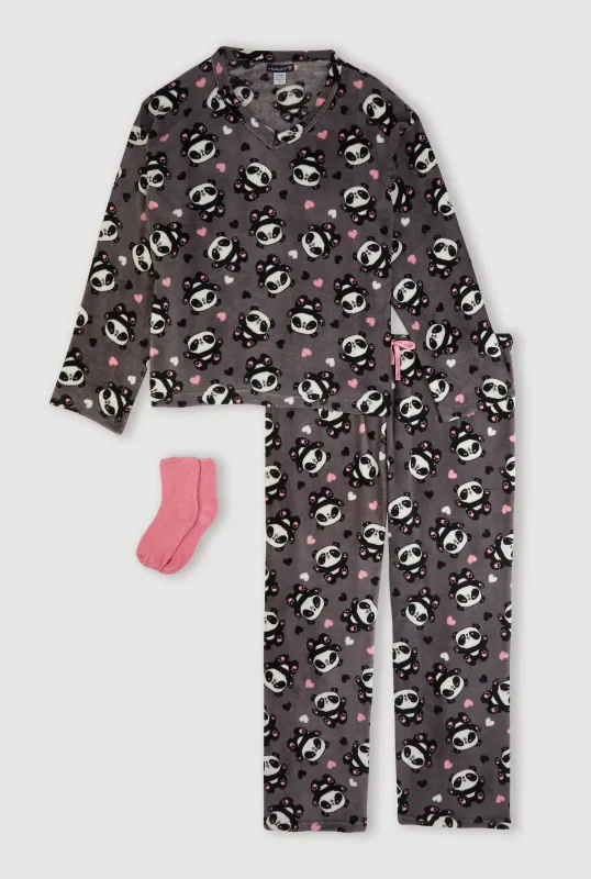 Plus Size Panda Pajama Top and Pants with Socks Gift Set made by Rainbow
