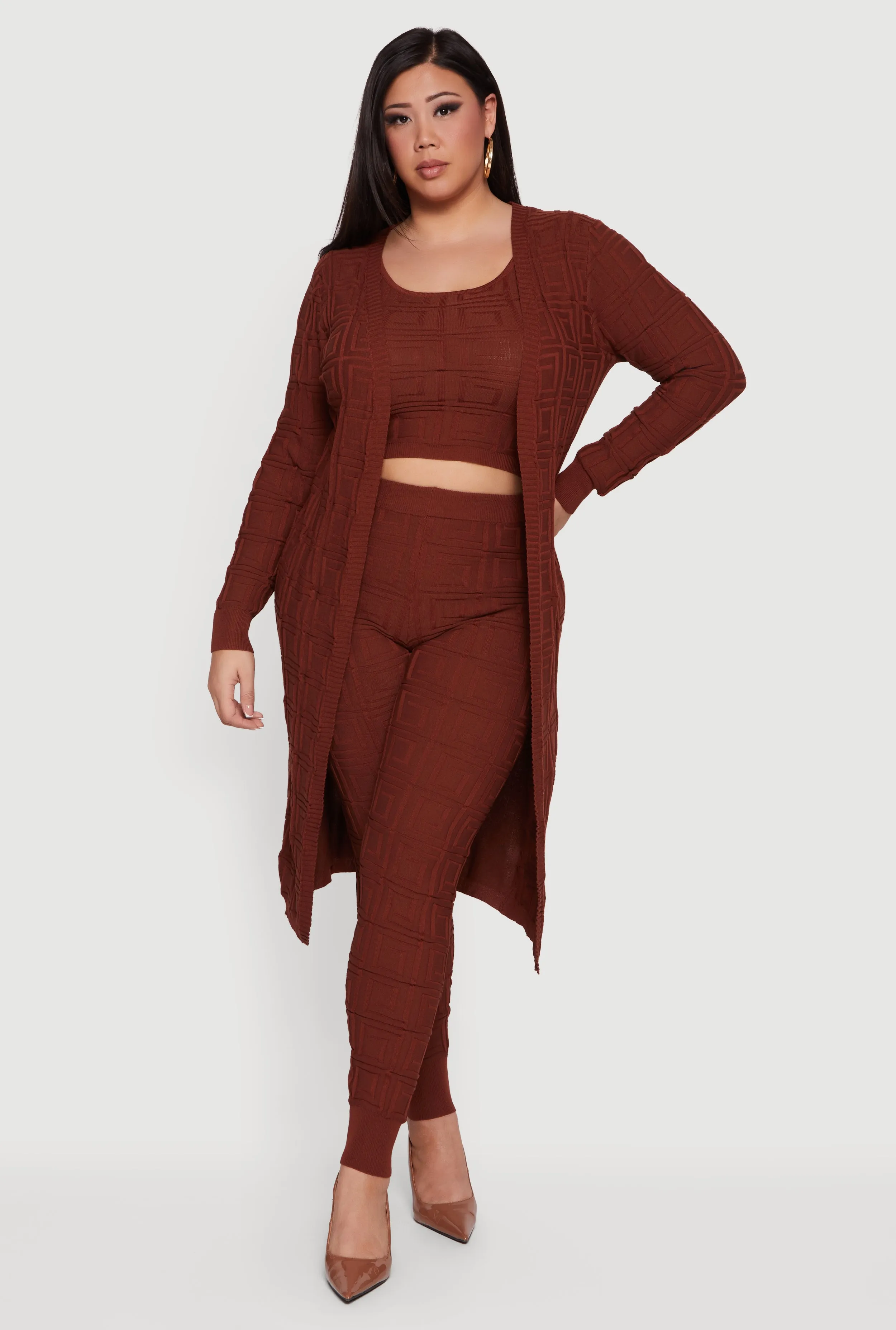 Plus Size Greek Key Long Sleeve Open Front Duster sold by Rainbow