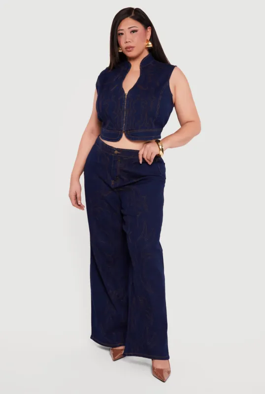 Plus Size Western Decorative Stitch High Waisted Jeans sold by Rainbow