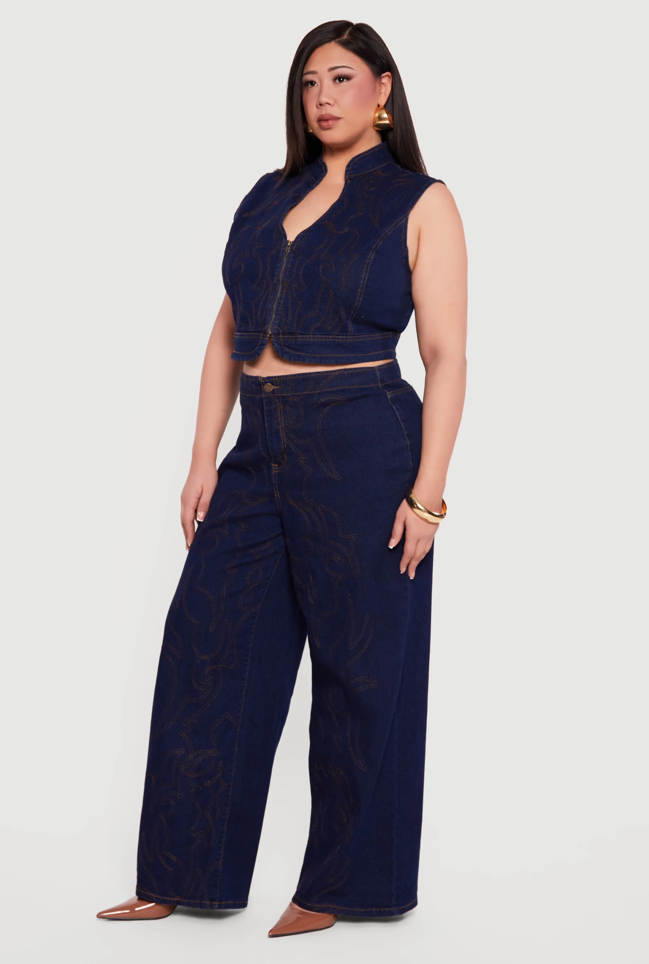 Plus Size Western Decorative Stitch High Waisted Jeans sold by Rainbow product image thumbnail 2