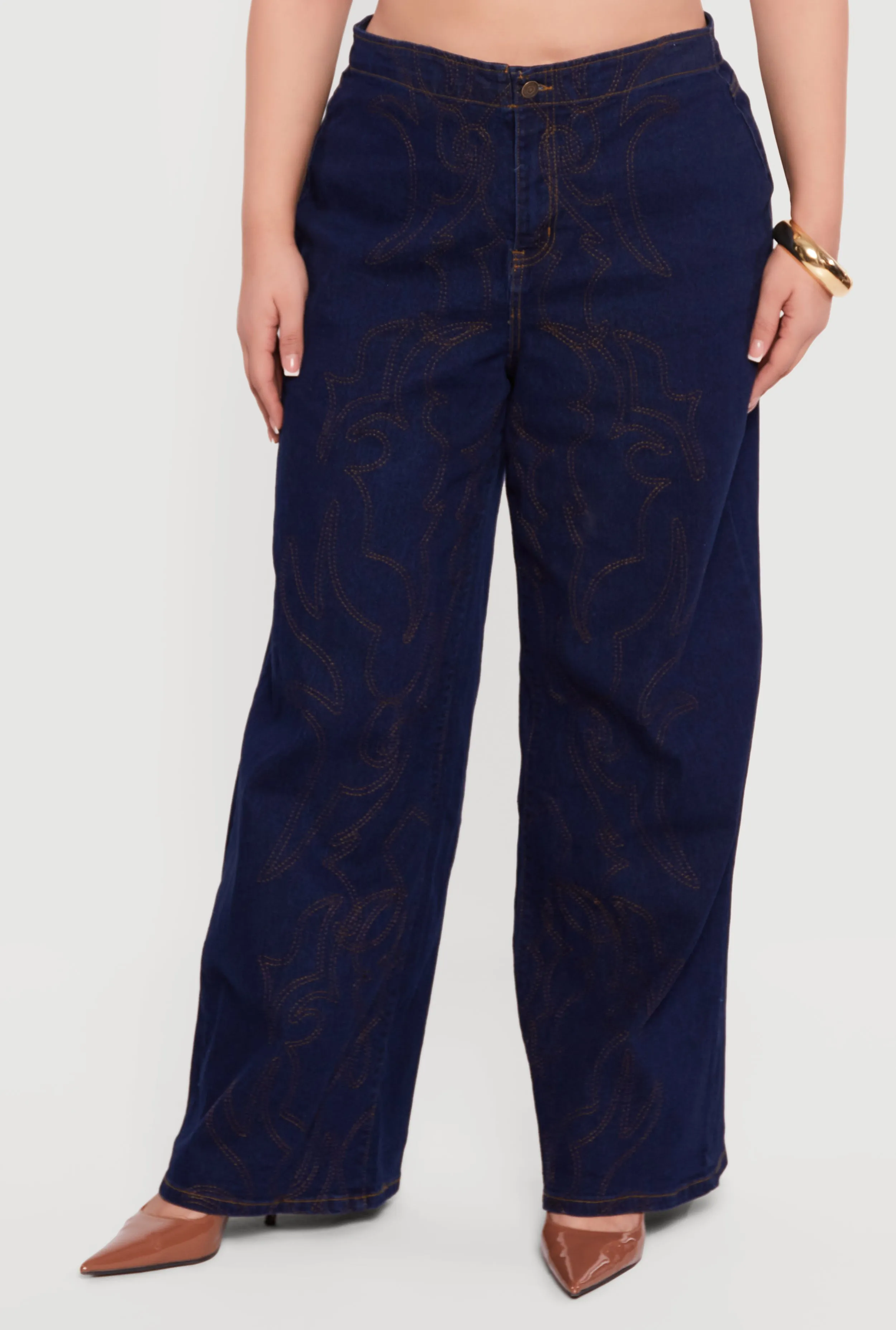 Plus Size Western Decorative Stitch High Waisted Jeans sold by Rainbow product image thumbnail 3